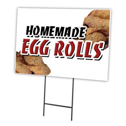 18x24 Inch Double Sided Homemade Egg Rolls Yard Sign with Stake - Durable Business Advertising Sign for Restaurants & Food Trucks - Made in USA - Perfect for Outdoor Promotion & Special Events