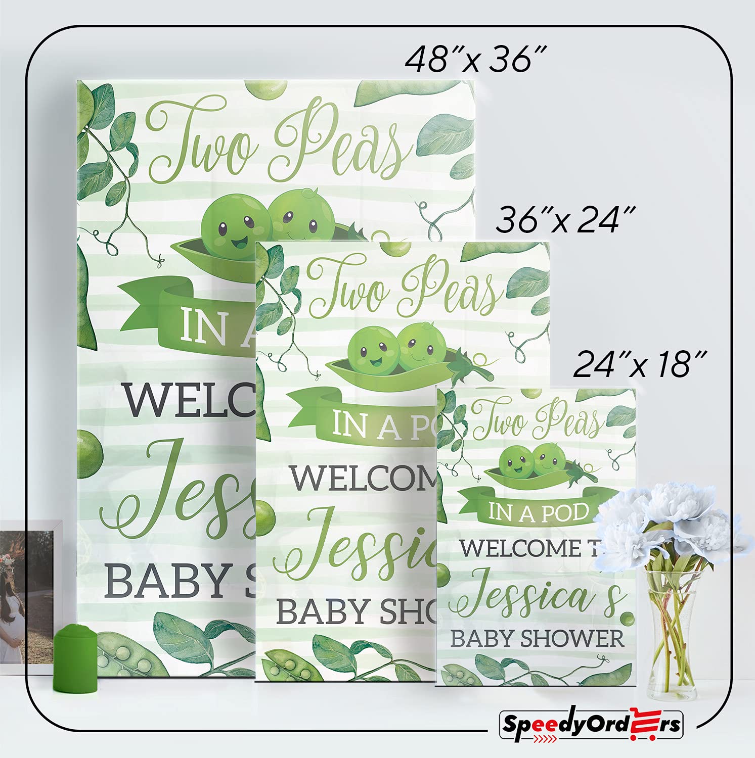 Twin Baby Shower Banner - Two Peas in a Pod Decor with Nature Design | Green Baby Shower Reception Sign for Gender Reveal & Nursery Decor | Perfect for Baby Shower Party Backdrop & Photo Props