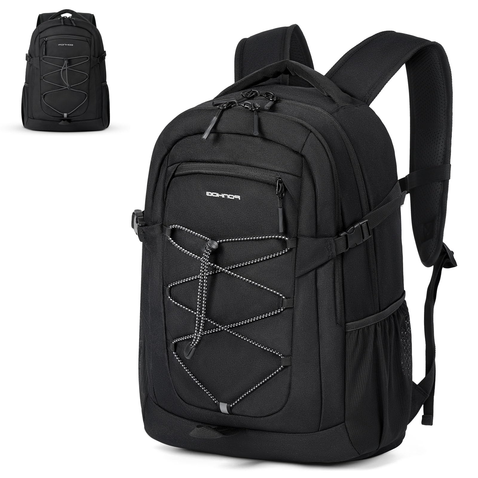 17.3 Inch Water Resistant Travel Laptop Backpack - Lightweight Carry On Computer Bag for Men & Women - Perfect for Hiking, College, Daily Commute & Business Trips (Black)