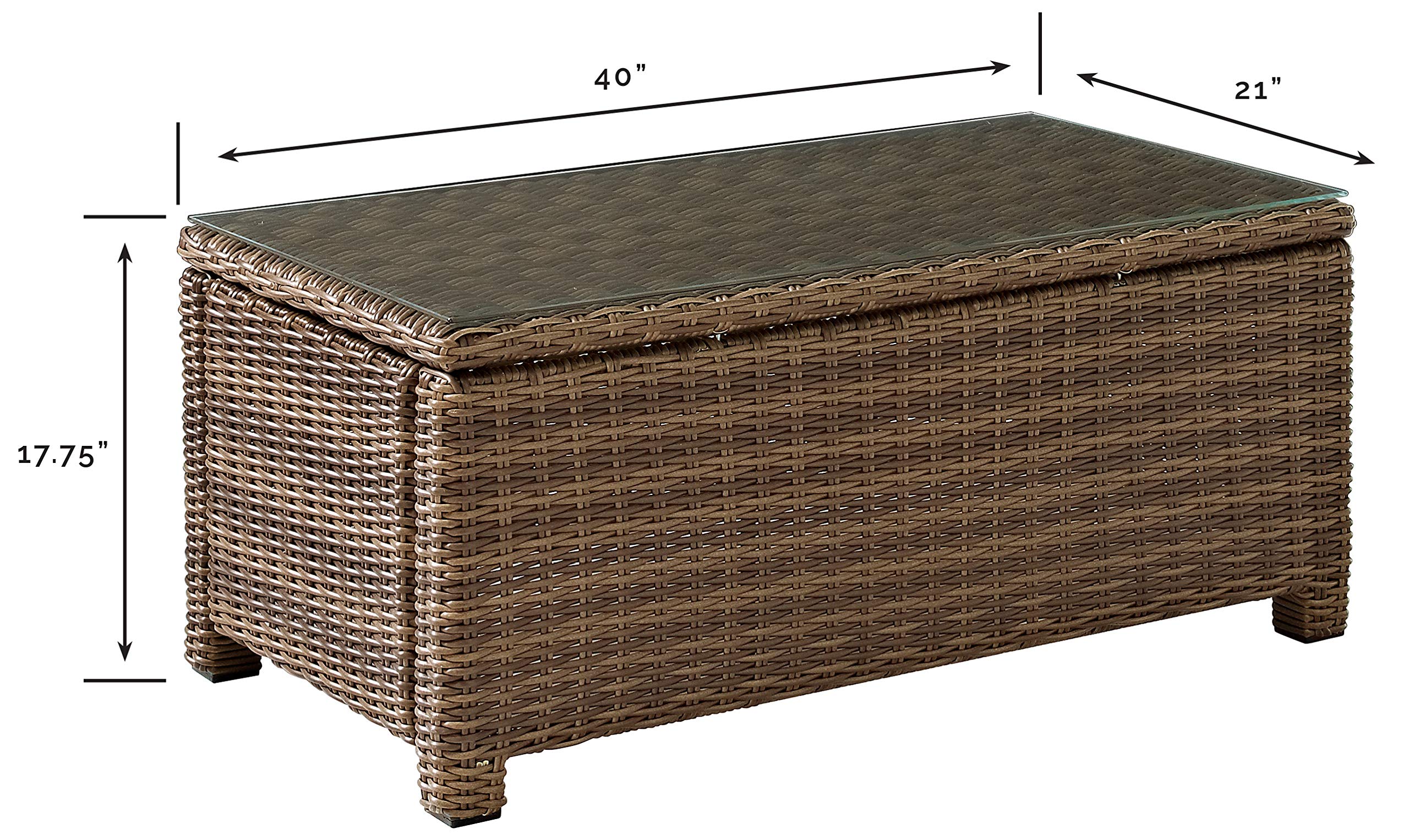 Crosley Bradenton All-Weather Rattan Wicker Outdoor Coffee Table - Brown Patio Furniture for Deck, Porch & Garden - Perfect for Outdoor Entertaining & Relaxation