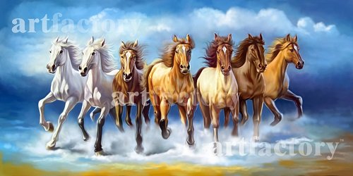 Vaastu Seven Horse Canvas Painting - 36x72 Inches - Feng Shui Wall Art for Home & Office Decor - Perfect for Living Room, Bedroom, or Office Space