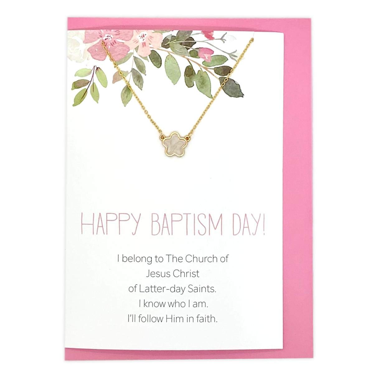 LDS Baptism Gift Set - Doodle Beads Necklace & Floral Greeting Card for Baptism Day Celebrations - Perfect Christening Present for Girls & Religious Occasions