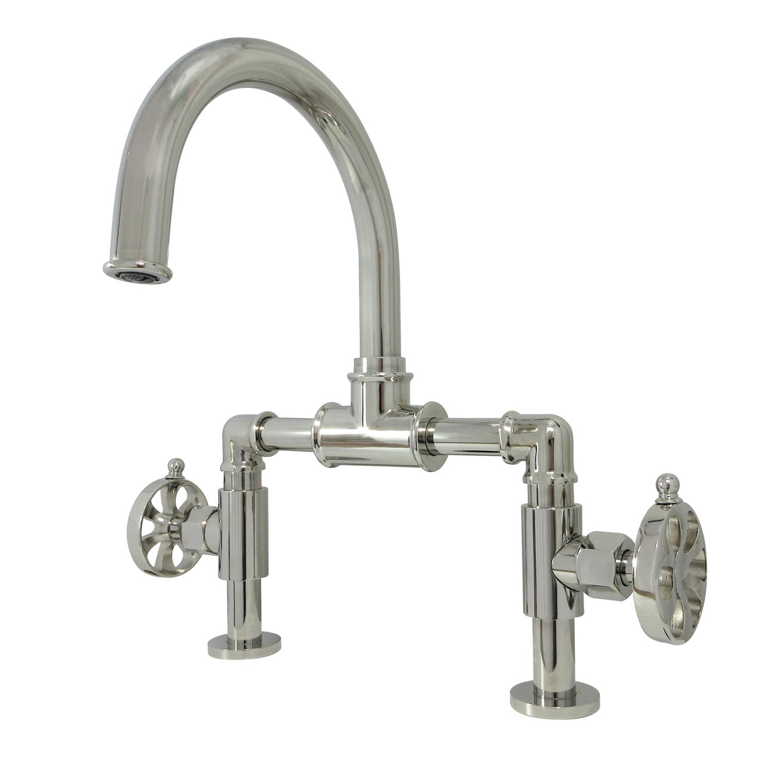 Belknap KS2176RX Two Handle Deck Mount Bathroom Faucet with Push Pop-Up Drain - Polished Nickel Finish for Sink Vanity and Powder Room Installation