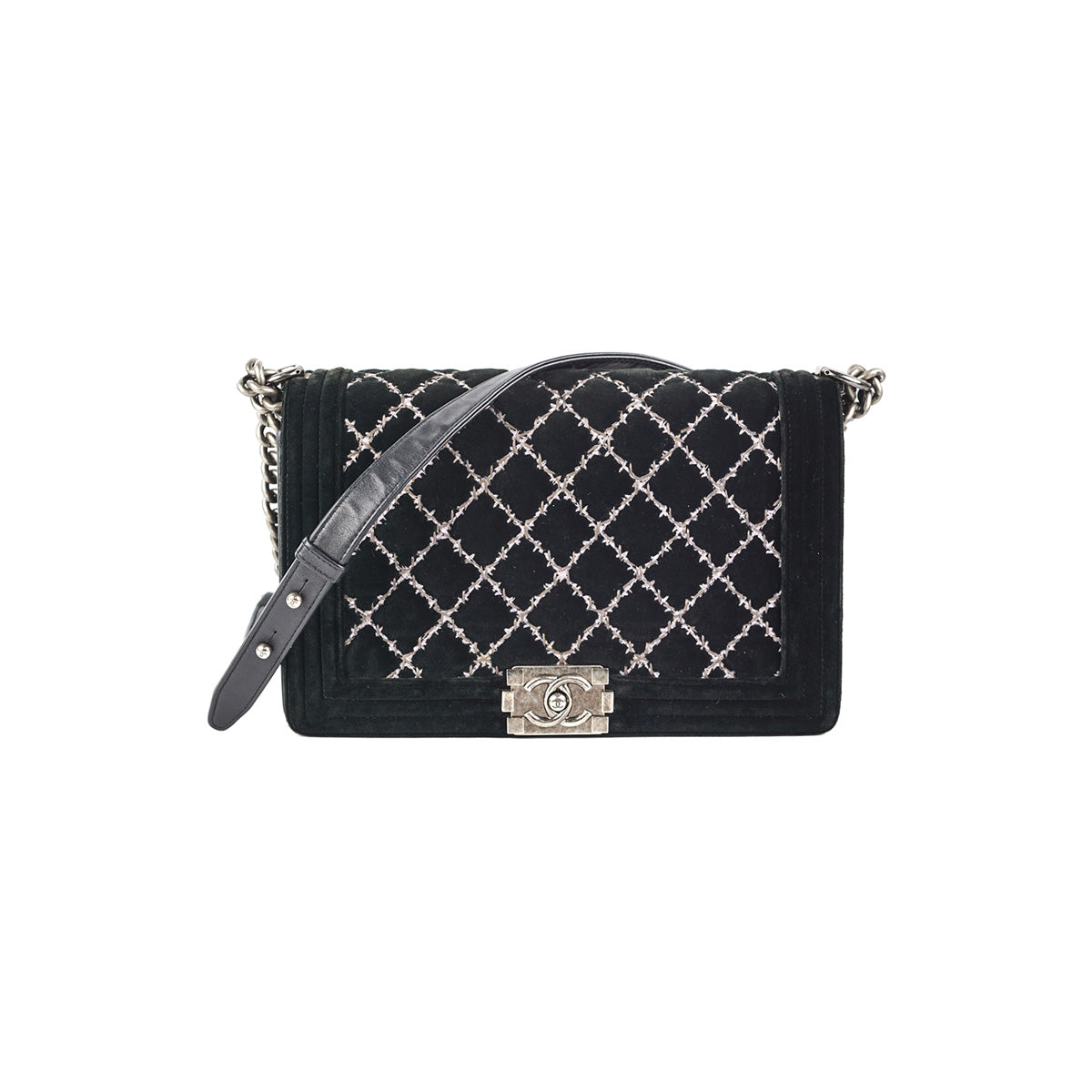 Chanel New Medium Boy Bag in Black Velvet - Luxury Designer Handbag for Women, Perfect for Evening Parties & Special Occasions