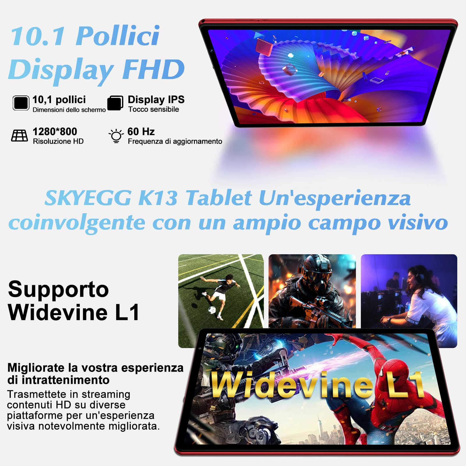 10 Inch Android 14 Tablet with Widevine L1 | 20GB RAM + 128GB ROM (Expandable to 1TB) | Octa-Core Processor | 5G & Wi-Fi 6 | 8MP+5MP Cameras | 6000mAh Battery | GPS | USB-C | Includes Keyboard + Mouse + Case (Red) - Perfect for Work, Study & Entertainment