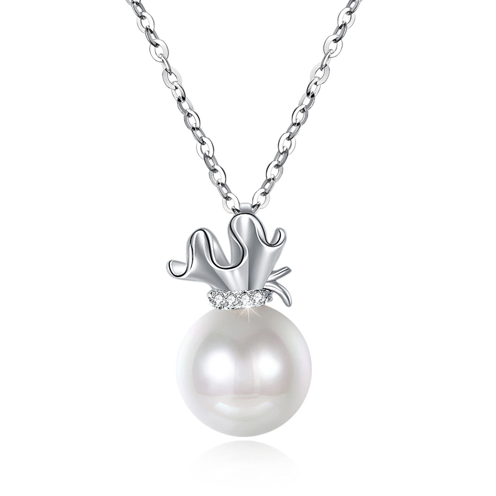 925 Silver Flower Pendant Necklace with Imitation Pearl - Adjustable Clavicle Chain for Women - Elegant Filigree Costume Jewelry - Perfect for Parties, Weddings & Special Occasions