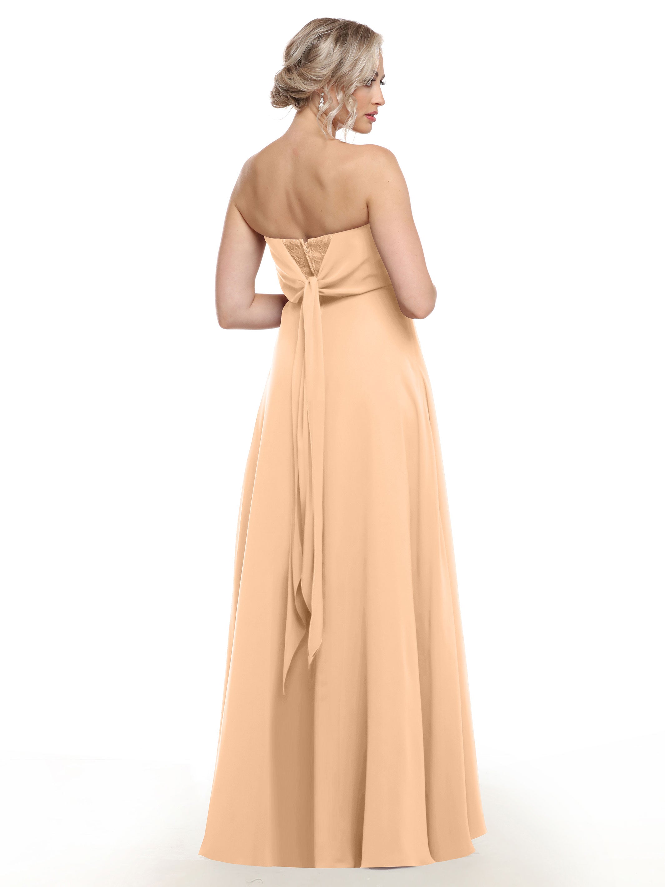 Elegant 80143 Chiffon Strapless Sweetheart Bridesmaid Dress with Lace & High Slit - Perfect for Weddings, Prom & Formal Events