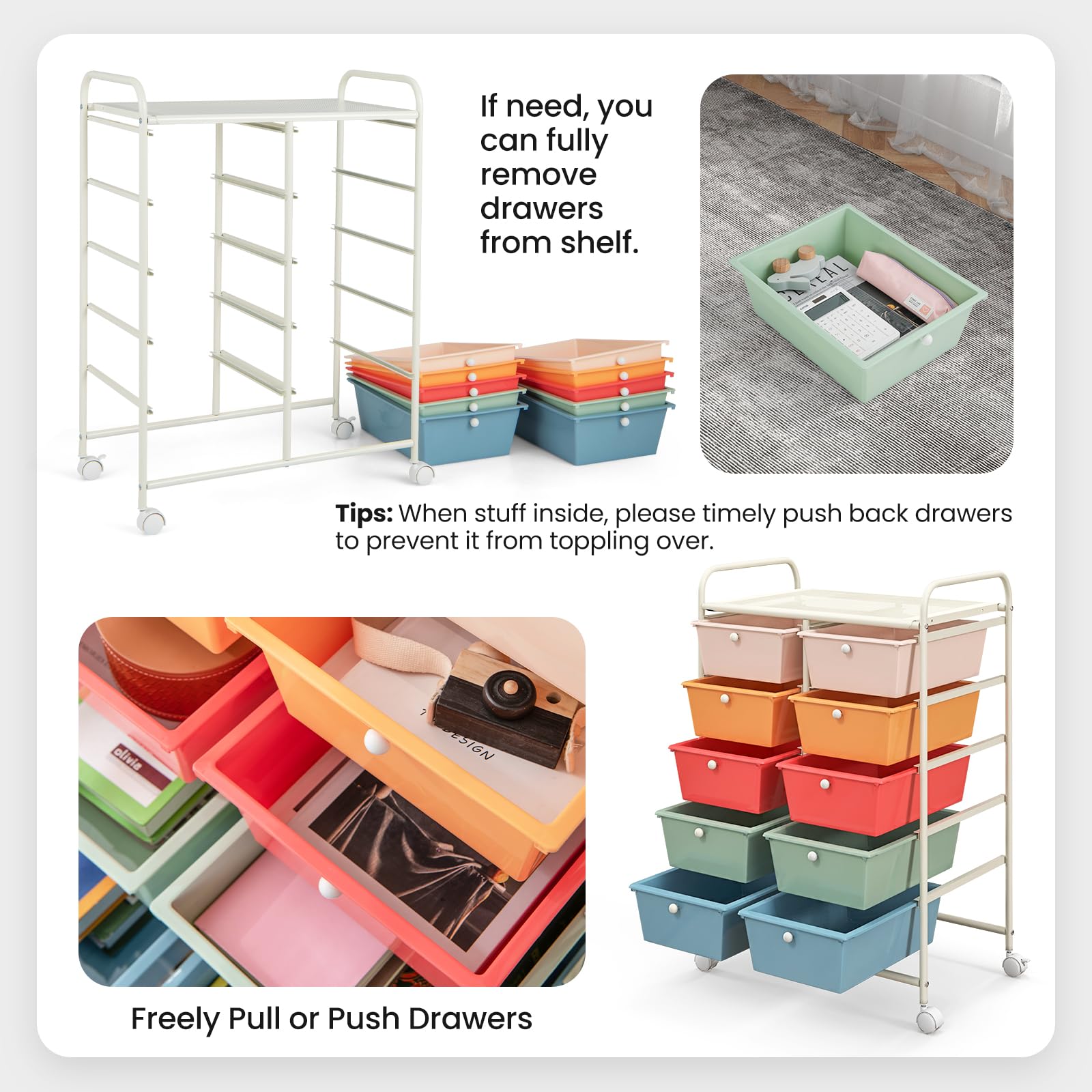 Giantex 10-Drawer Rolling Storage Cart with Wheels - Mobile Organizer for Classroom, Office, Home & School Supplies - Perfect for Teachers, Crafts, Art Paper & Tools - Multicolor - Ideal for Organizing Books, Stationery & DIY Projects