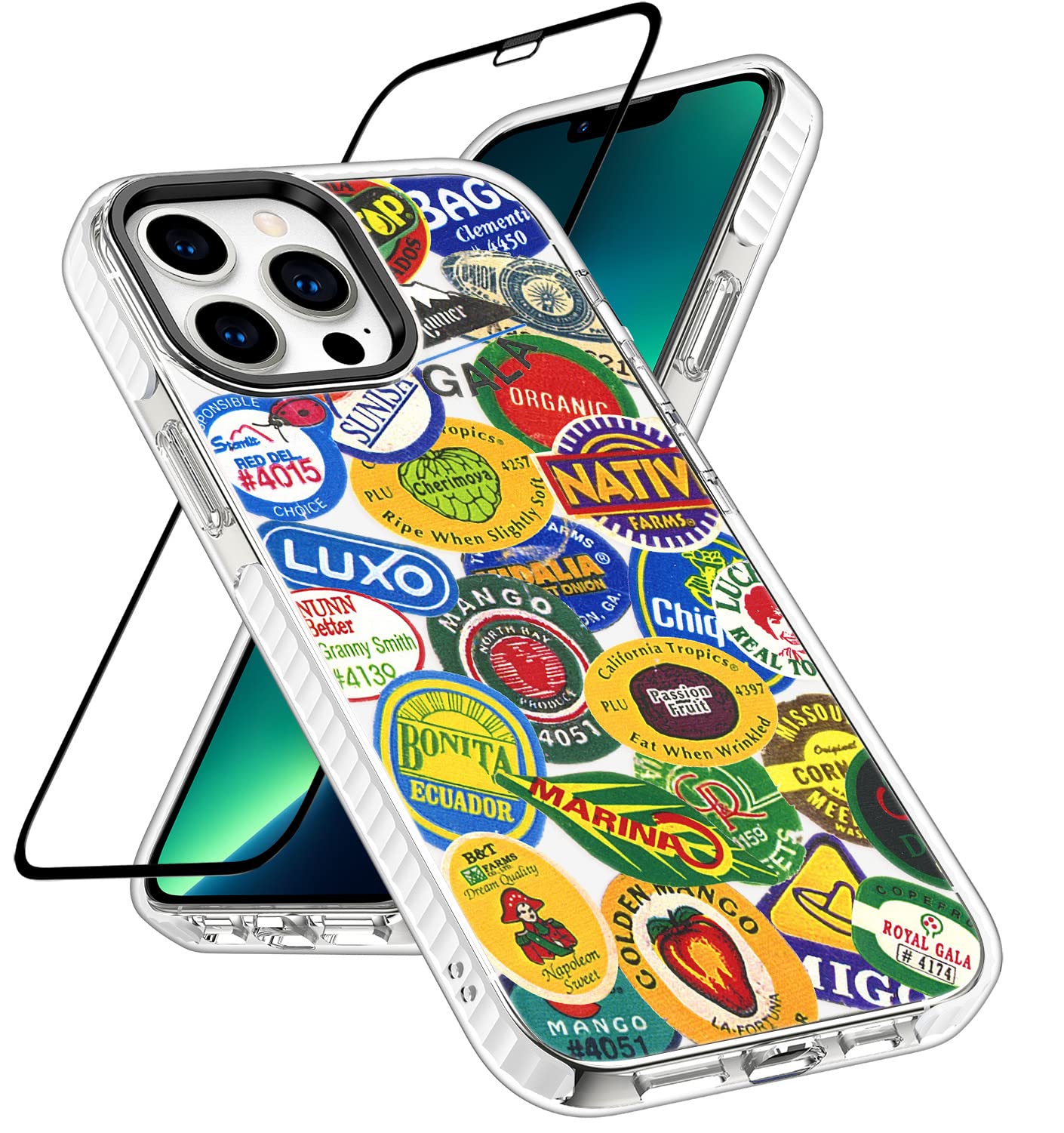 Shockproof Clear TPU Phone Case for iPhone 13 Pro Max with Fruit Stickers - Drop Protection Slim Soft Cover | Perfect for Everyday Use, Travel & Outdoor Activities