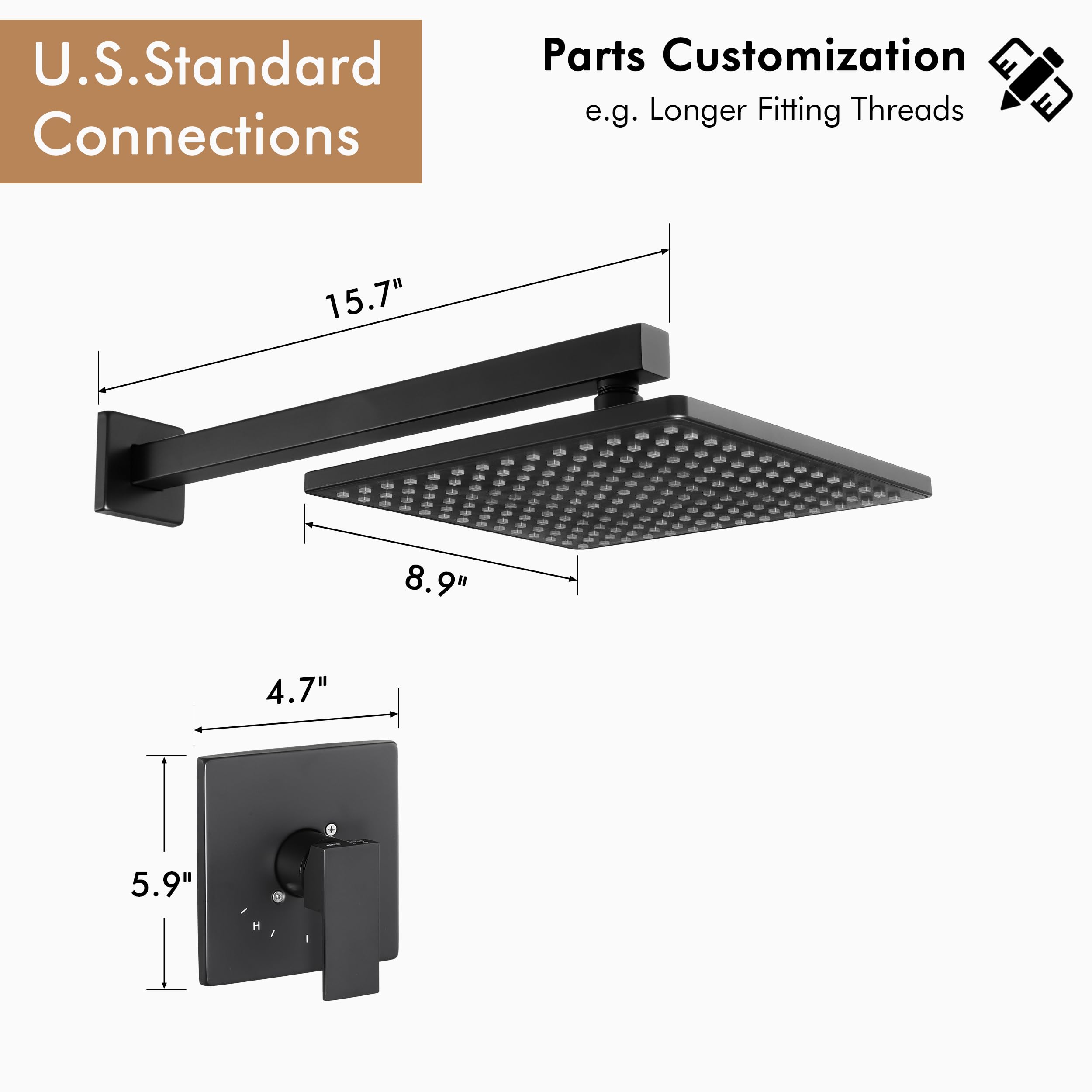 KES Matte Black Square Rainfall Shower Head System - High Pressure All Metal Shower Faucet with Rough-in Valve Body & Trim (XB6210-BK) - Perfect for Luxurious Bathroom Upgrades and Spa-Like Shower Experience