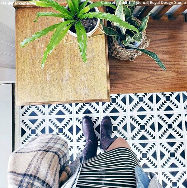 Concrete Quilt Tile Stencil - DIY Cement Floor & Wall Stenciling Kit for Home Decor - Perfect for Patios, Basements, and Garage Floors
