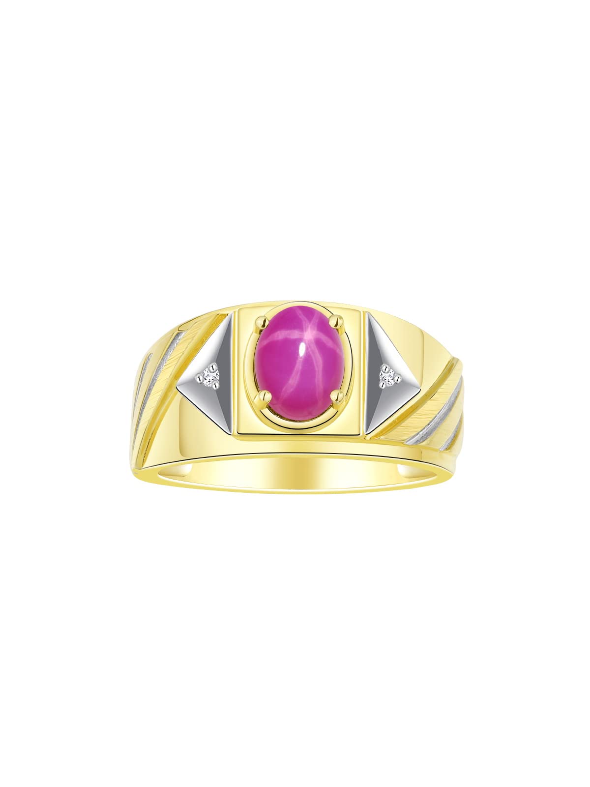 Men's Gold Plated Silver Ring with Oval Gemstone & Diamonds - Birthstone Jewelry for Gifts & Special Occasions