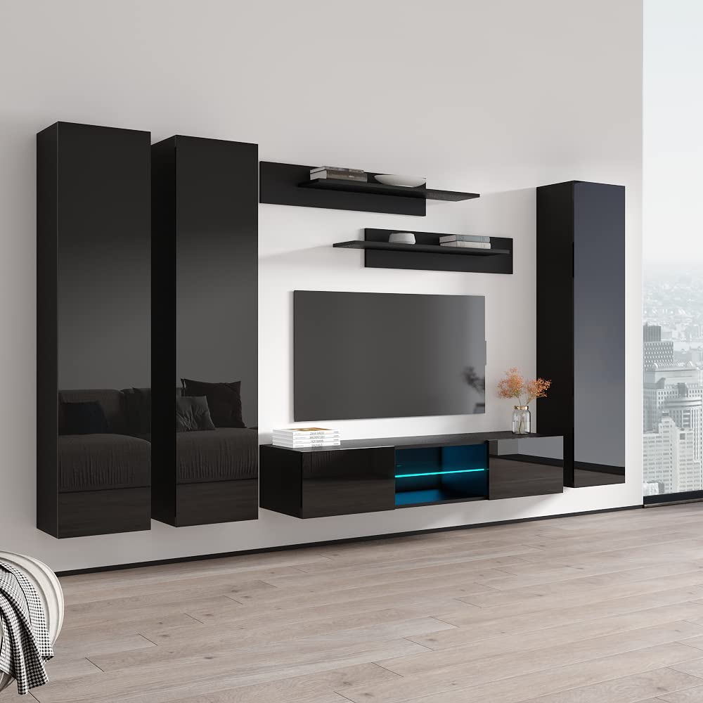 Modern Floating TV Stand with Storage & LED Lights - Wall-Mounted Entertainment Center Console for Living Room & Bedroom - Meble Fly CD1 33