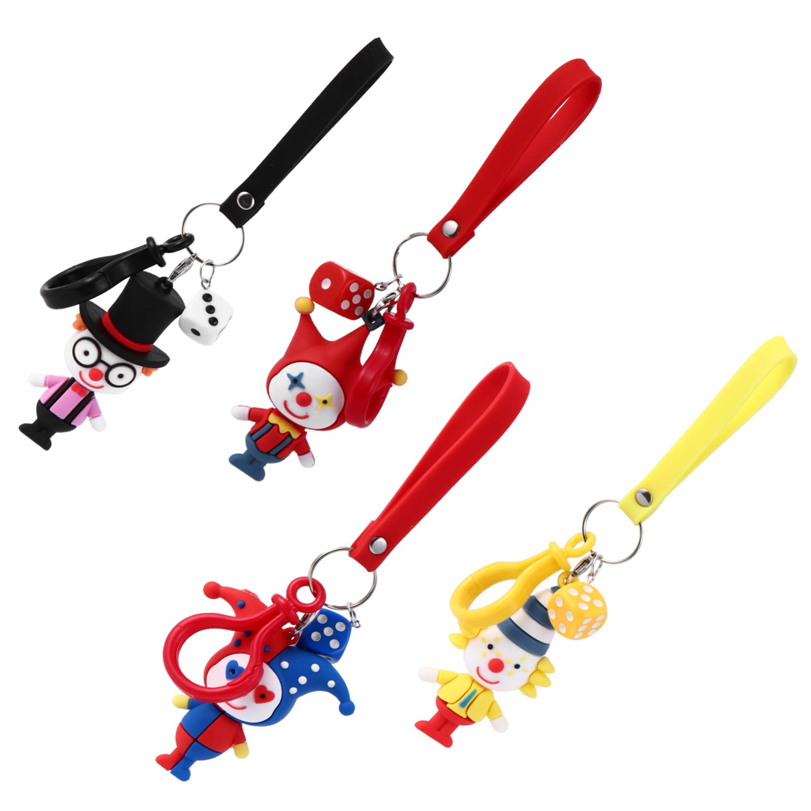 4pcs Cute Carnival Keychain Set - Colorful Circus Clown Doll Keychains for Car Keys, Purse, Backpack & Handbag Accessories - Fun Wacky Keyring Pendants (Assorted Colors) - Perfect for Party Favors, Gifts & Everyday Use