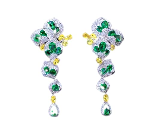 Luxury Lab Created Emerald Earrings for Women - 18K White Gold Plated Silver - May Birthstone Jewelry - Perfect for Gifts, Weddings & Special Occasions