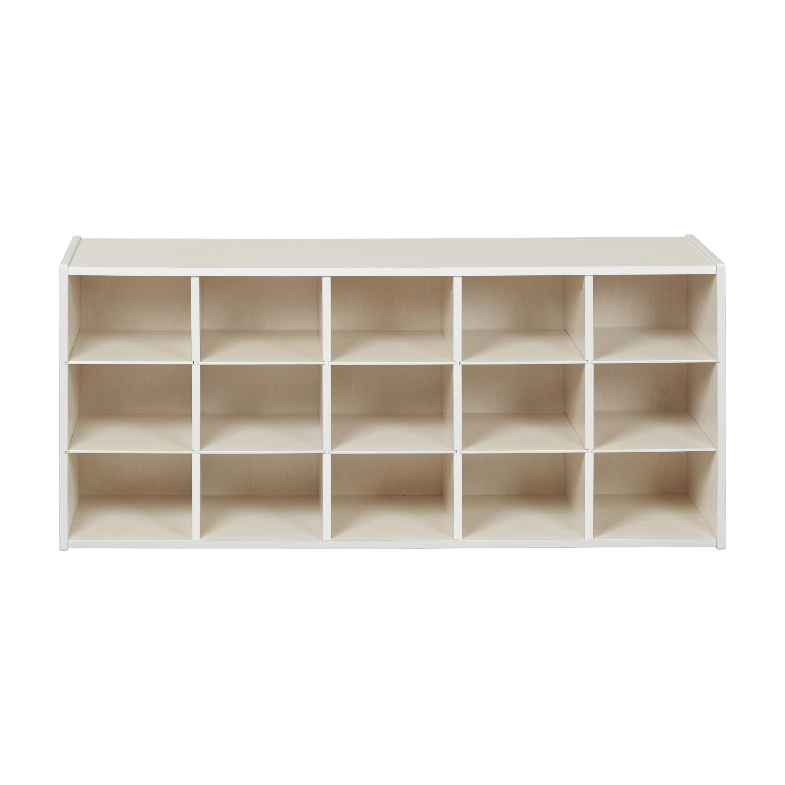 ECR4Kids 15-Cubby Storage Cabinet with Trays, 3x5 Organizer for Classroom, School, or Home - White Wash Finish - Perfect for Toys, Books, and School Supplies Storage