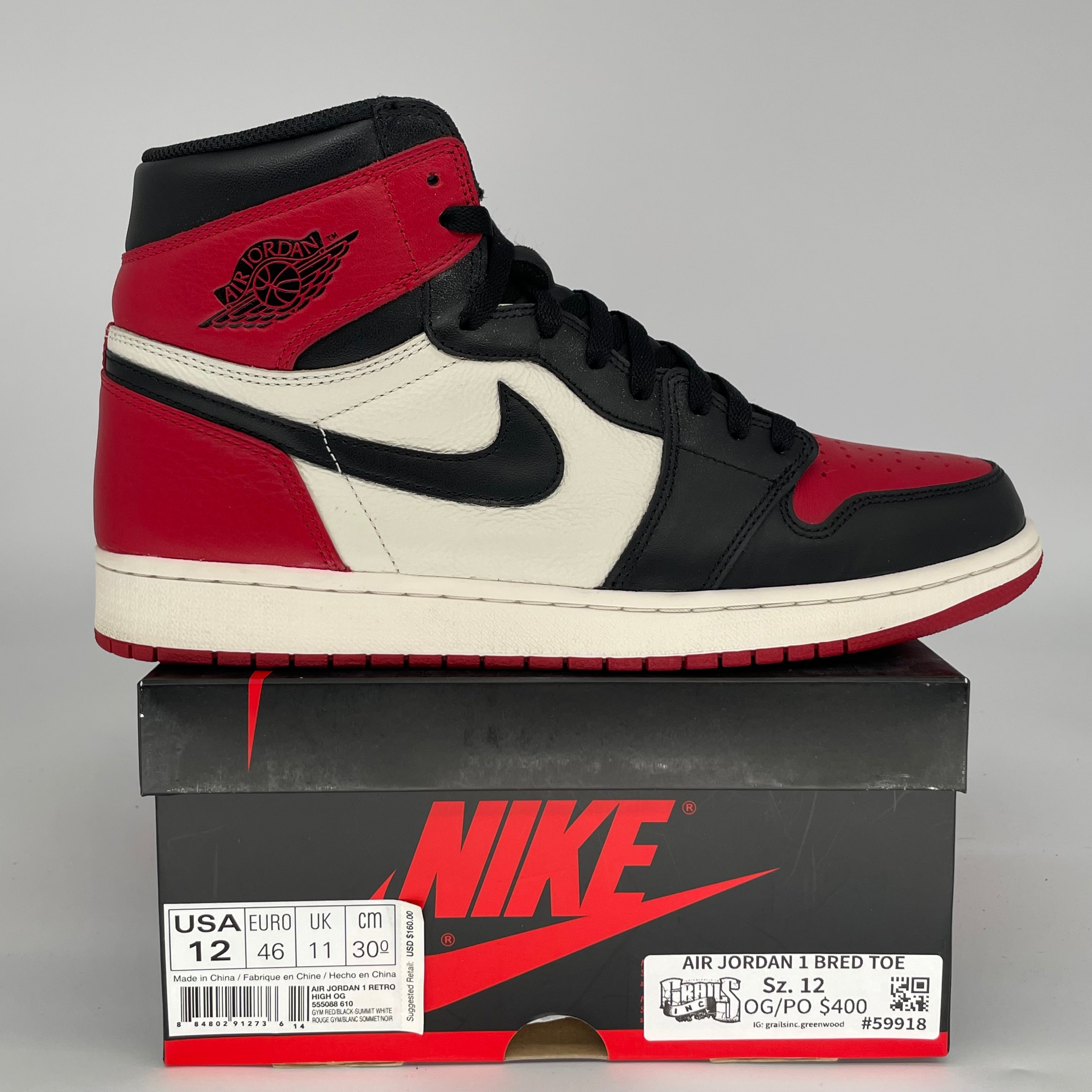 Air Jordan 1 Retro High OG 'Bred Toe' Men's Basketball Shoes Size 12 - 555088-610 | Authentic Sneakers for Streetwear, Sports & Collectors