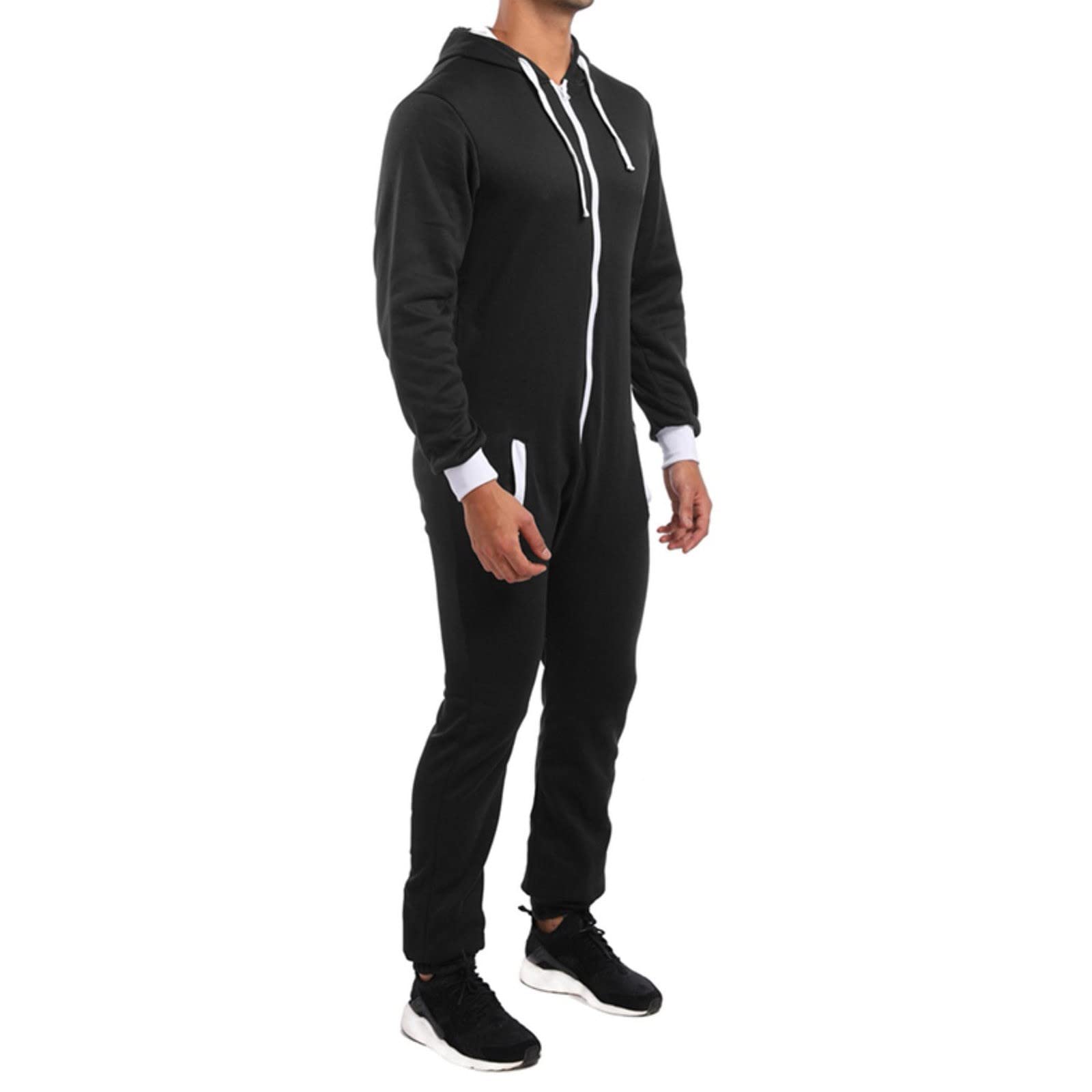 Men's Solid Color Zipper Hooded Jumpsuit - Casual One-Piece Sweatshirt Pants for Sports & Training | Gym, Workout, Lounge Wear