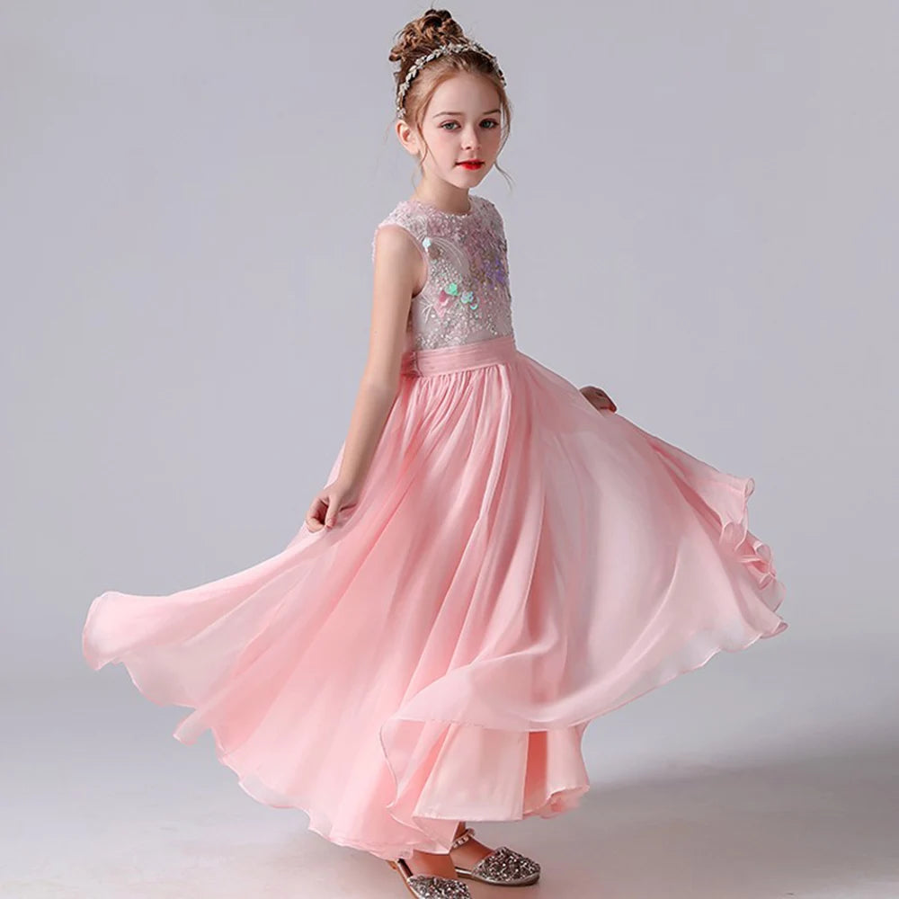 Sparkly Pink Flower Girl Dress for Kids - Elegant Junior Bridesmaid Gown for Weddings, Birthday Parties & Special Occasions | Perfect for Pageants, Photo Shoots & Celebrations