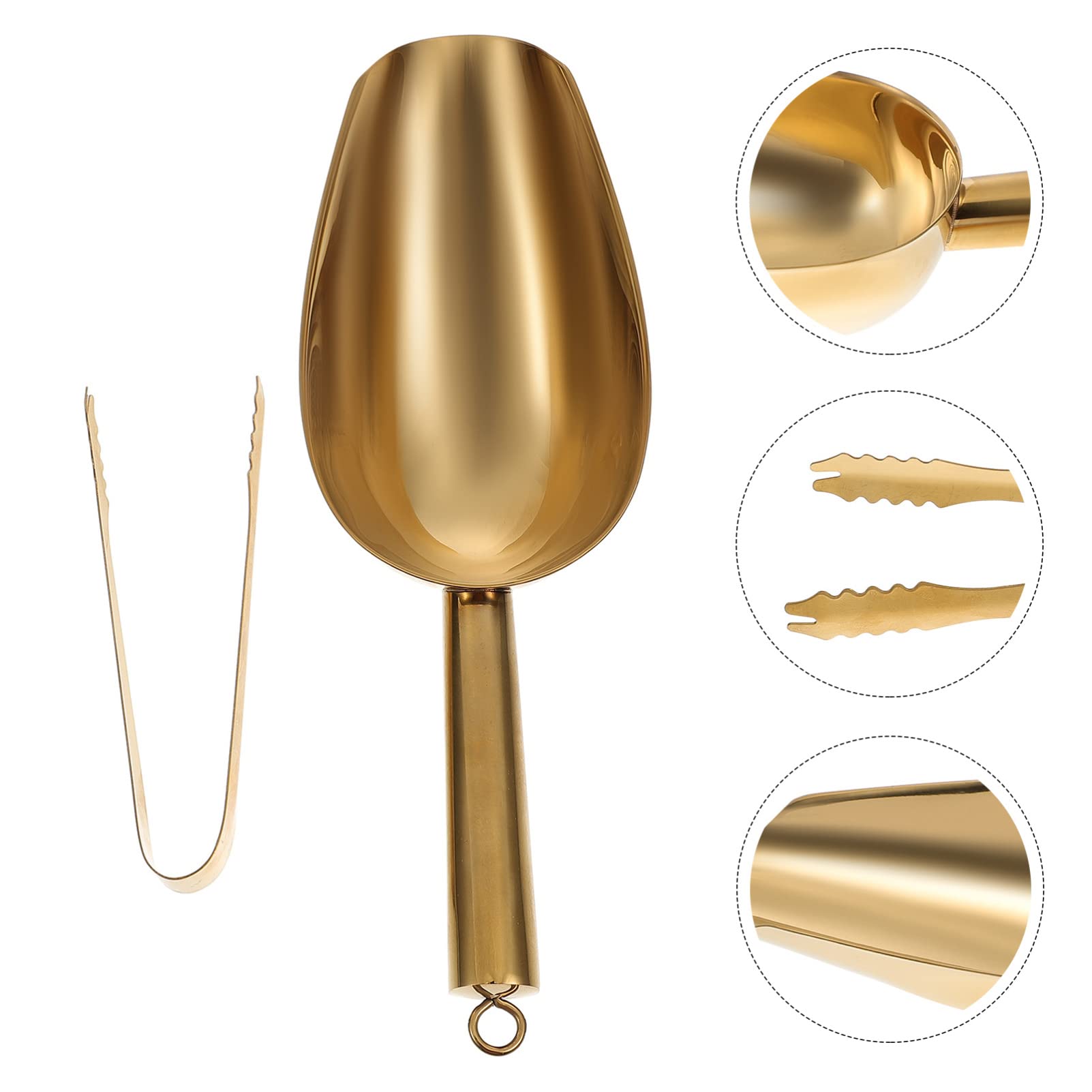 Premium Stainless Steel Ice Scoop and Tongs Set - Gold Bar Accessories for Home, Kitchen & Cocktail Making - Perfect for Parties, Bartending & Beverage Serving