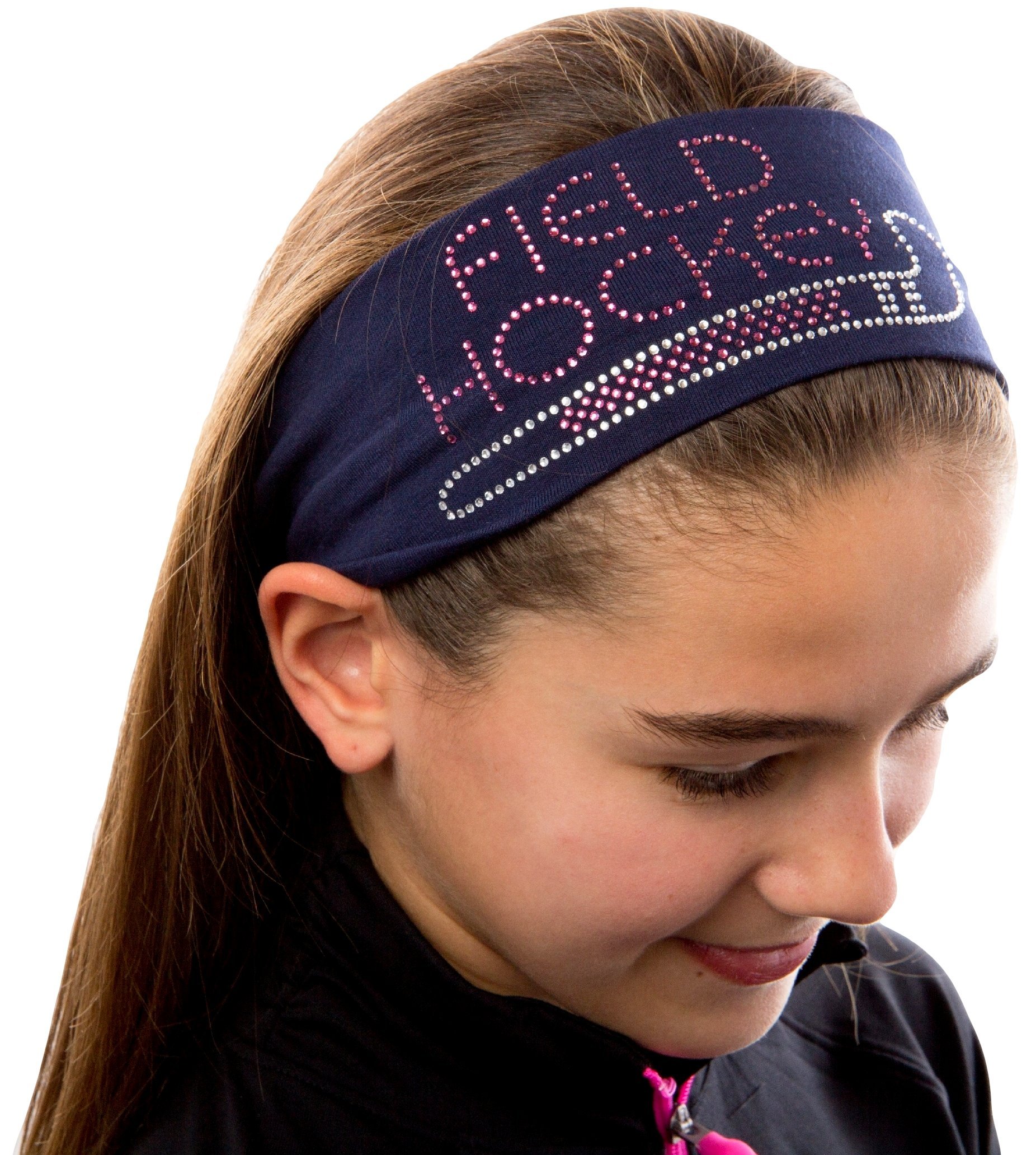 Funny Girl Designs Rhinestone Stretch Headband for Field Hockey - Adjustable Sports Headband for Girls, Teens & Adults - Perfect for Games, Practice & Team Spirit Accessories