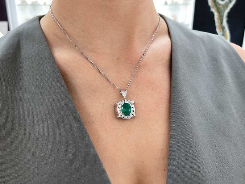5.36tcw Men's 14K Gold Oval Cut Emerald & Diamond Halo Pendant - Luxurious Green Gemstone Jewelry for Gifts, Weddings & Special Occasions