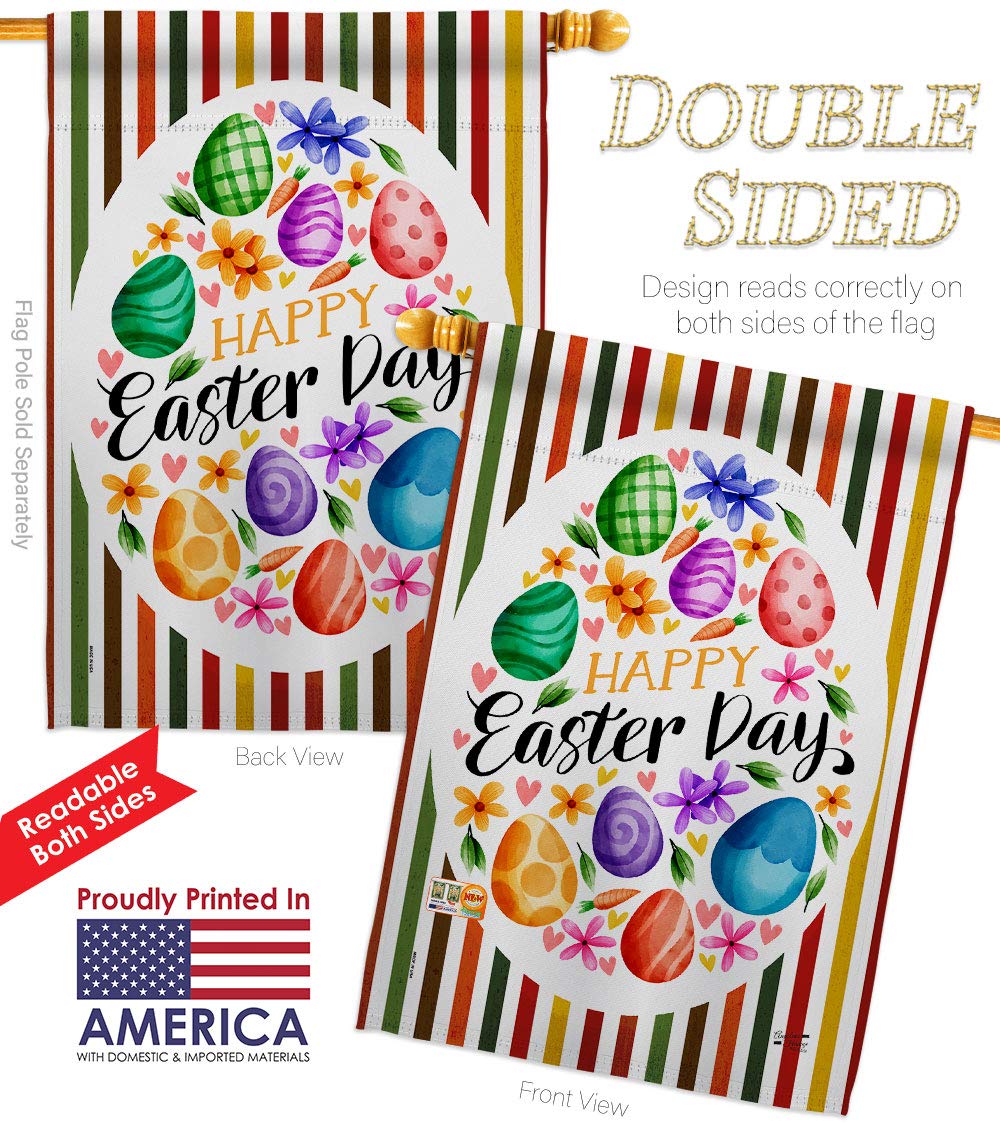 Double-Sided Easter Bunny Egg House Flag - 28x40 Inch Spring Holiday Decoration Made in USA | Christian Seasonal Yard Banner for Easter Celebrations & Outdoor Decor