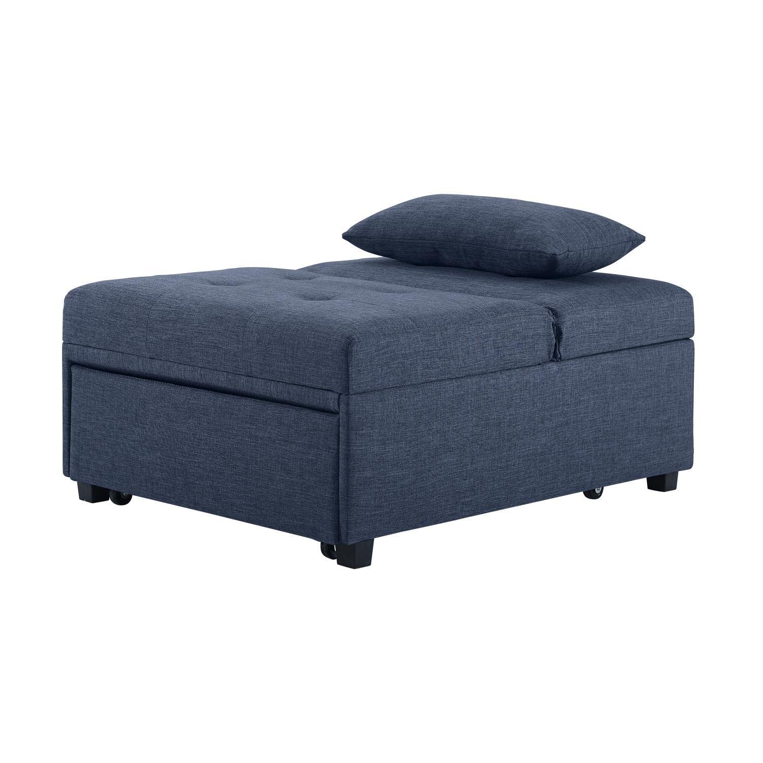 Powell Furniture Linon Boone Blue Upholstered Convertible Sofa Bed - Comfortable Sleeper Sofa for Small Spaces, Guest Rooms & Apartments