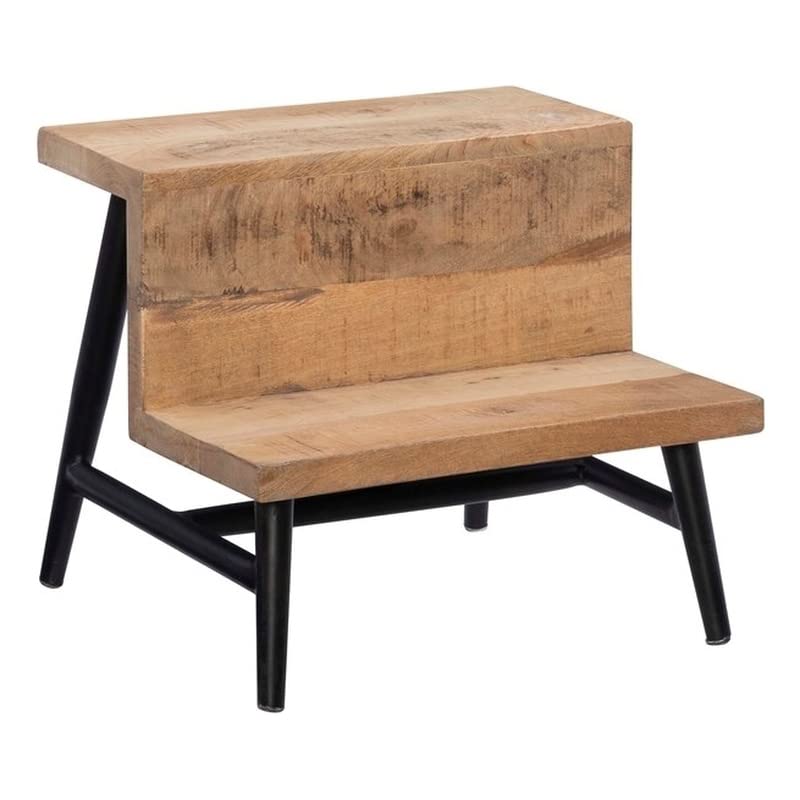 Linon Julian Wood and Iron Bed Step Stool in Black - Sturdy Step Ladder for Beds, Closets & Shelves - Perfect for Kids, Seniors & Home Organization