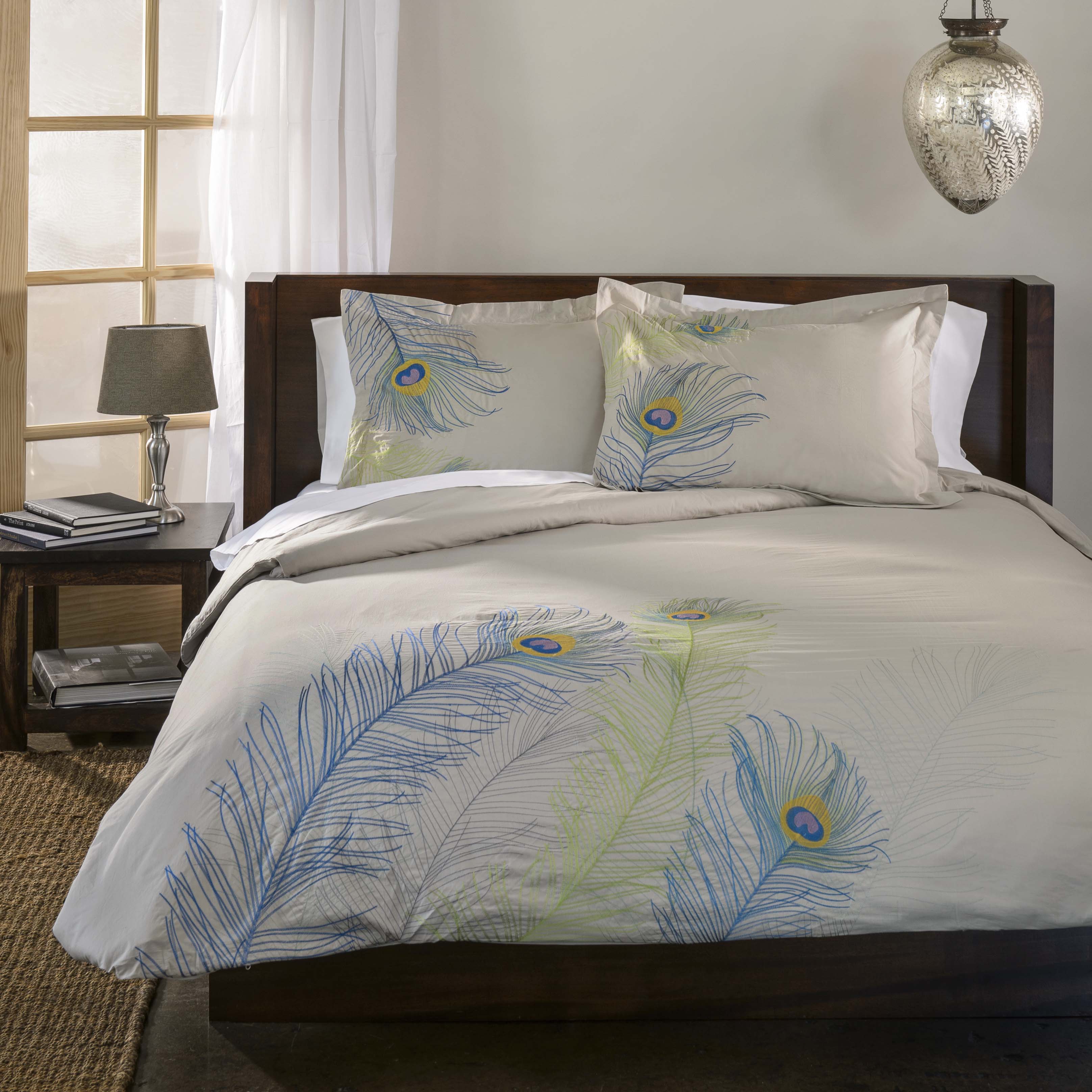 Peacock Cotton Embroidered Duvet Cover Set - King Size 3-Piece Bedding Set with Pillowcases, Soft Breathable Luxury Bedding for Master Bedroom, Guest Room & Dorm Decor