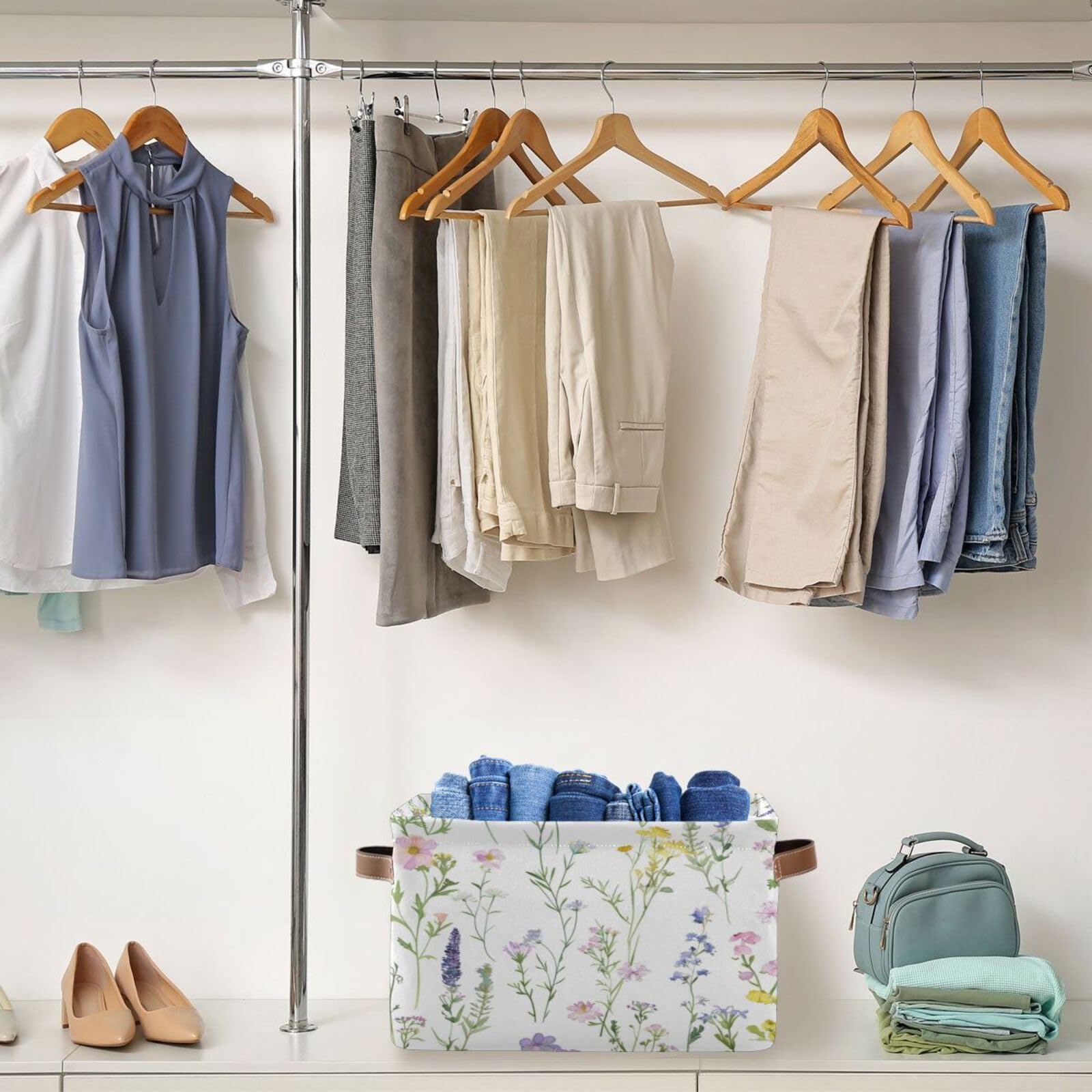 Large Fabric Storage Bins with Handles - Collapsible Closet Organizer Baskets for Shelves, Clothes, Toys & Home Organization | Decorative Floral Storage Solutions for Bedroom, Nursery & Living Room