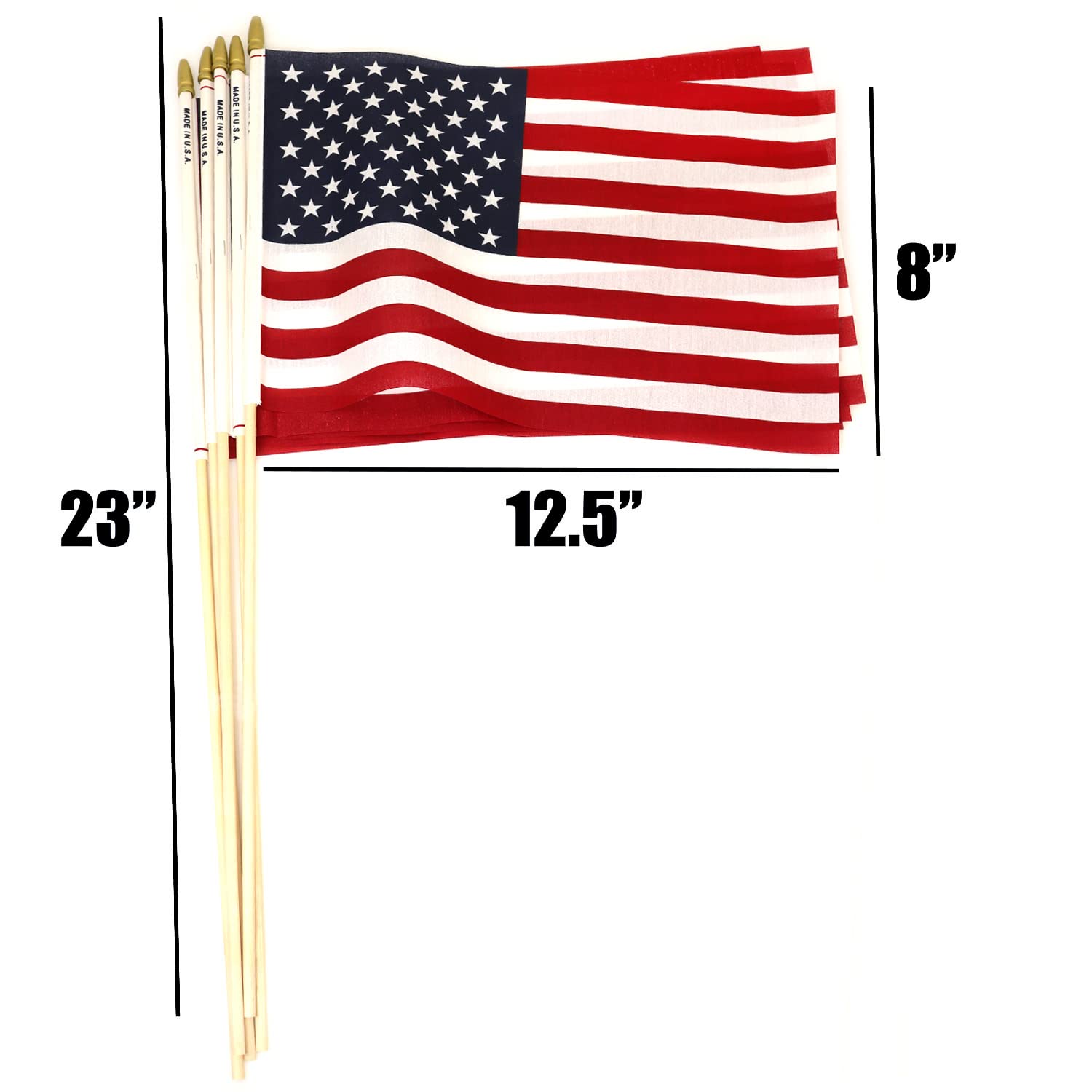 Set of 24 Small American Flags on Sticks - 8x12 Inch Mini USA Flags with Spear Top - Patriotic Decor for July 4th, Memorial Day & Outdoor Events - Handheld US Flags for Parades, Parties & Home Decor - Proudly Made in USA