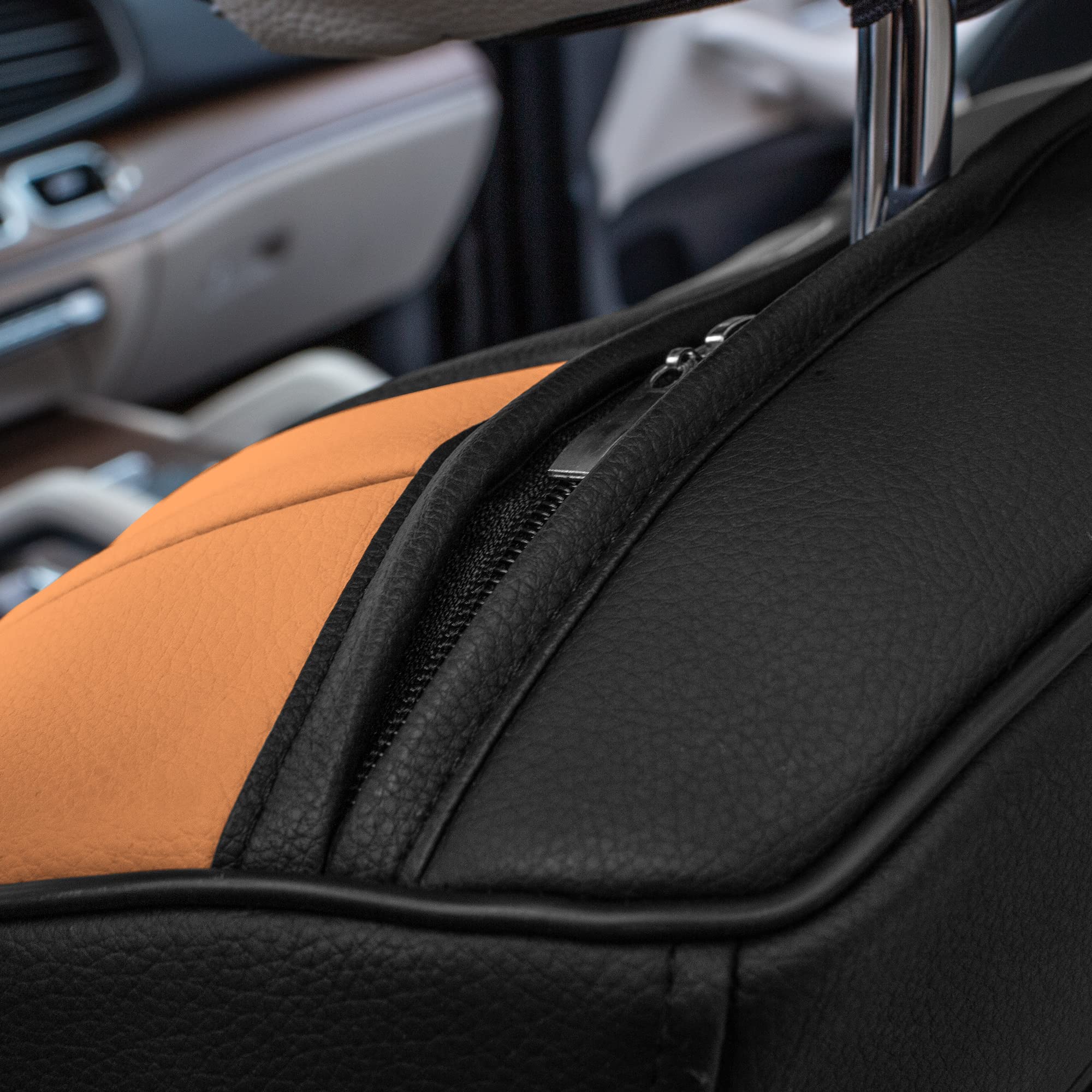 Premium TLH Hybrid70 Deluxe Faux Leather Brown Car Seat Covers Set - Modern Pattern, Universal Fit for Cars, Trucks & SUVs (2-Pack) | Waterproof Seat Protector Cushion | Perfect for Daily Commute, Road Trips & Family Travel