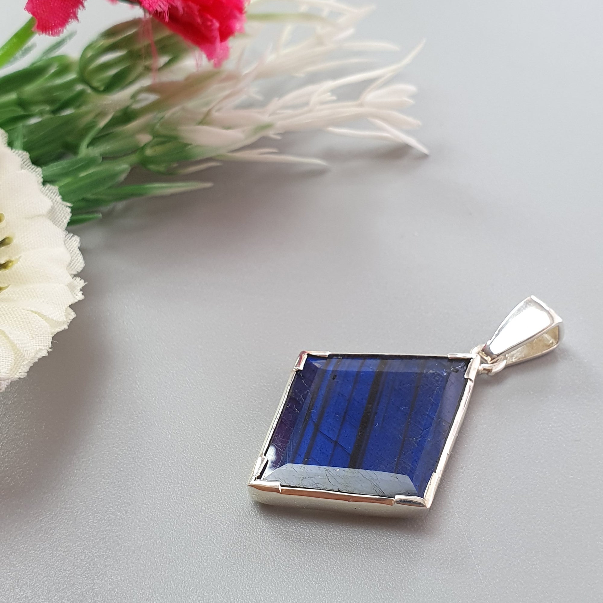 Natural Blue Labradorite Silver Pendant - 6.11g Untreated Marquise Cut Gemstone in 925 Sterling Silver Prong Setting | Elegant Jewelry Gift for Women, Perfect for Weddings, Parties & Everyday Wear