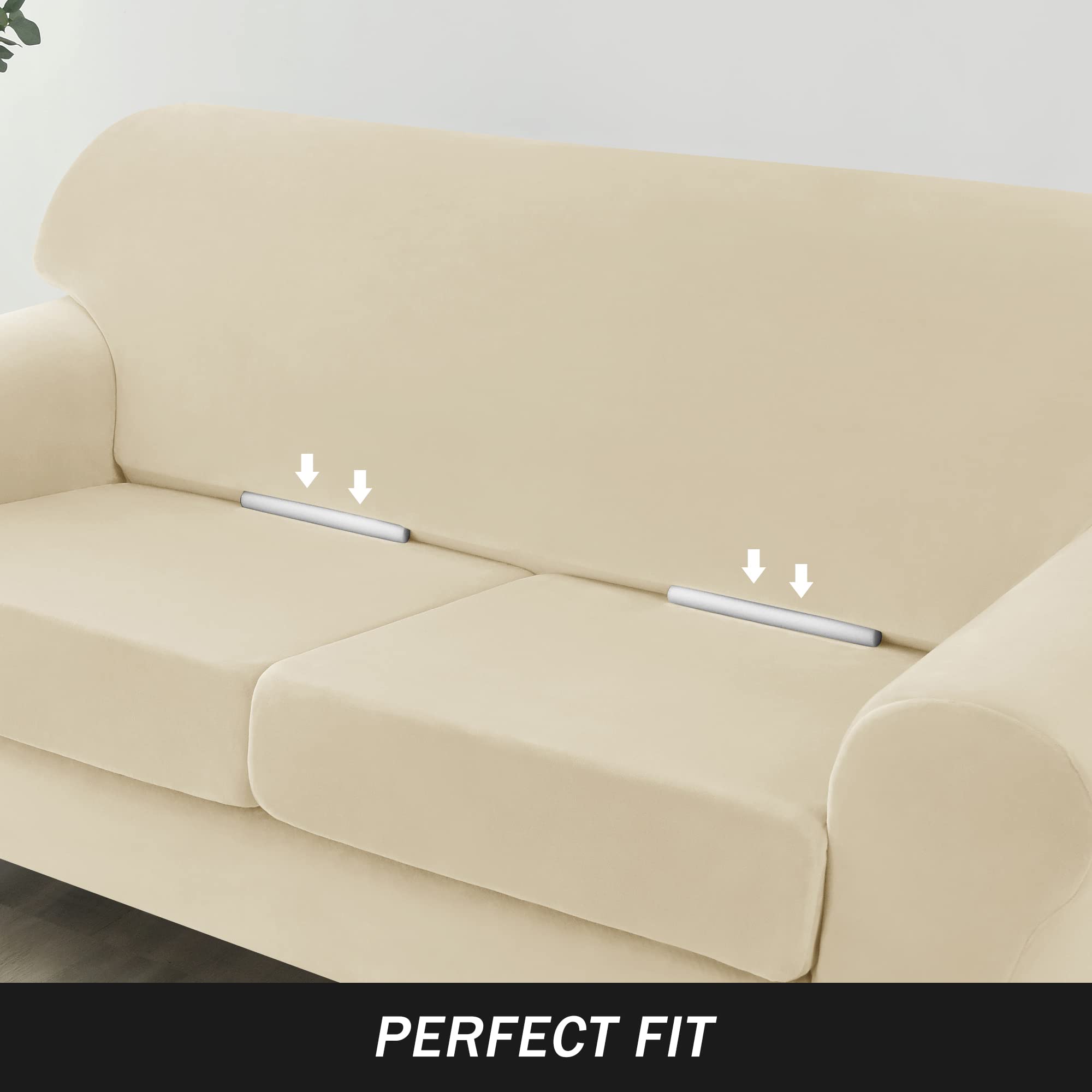 Ultra Soft Velvet Stretch Sofa Slipcover - Pet & Kid Friendly Furniture Protector Couch Cover (Beige, Small) | Perfect for Living Room, Family Room & Home Decor Protection