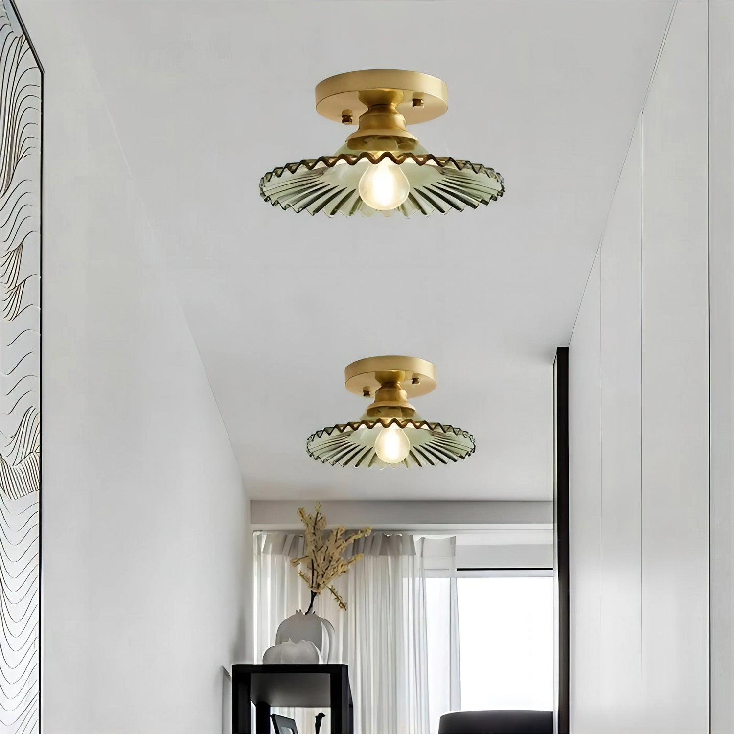 Ozara Modern Trumpet Ceiling Light Fixture - Brushed Nickel Finish, 3-Light Semi Flush Mount for Dining Room, Bedroom or Hallway Lighting