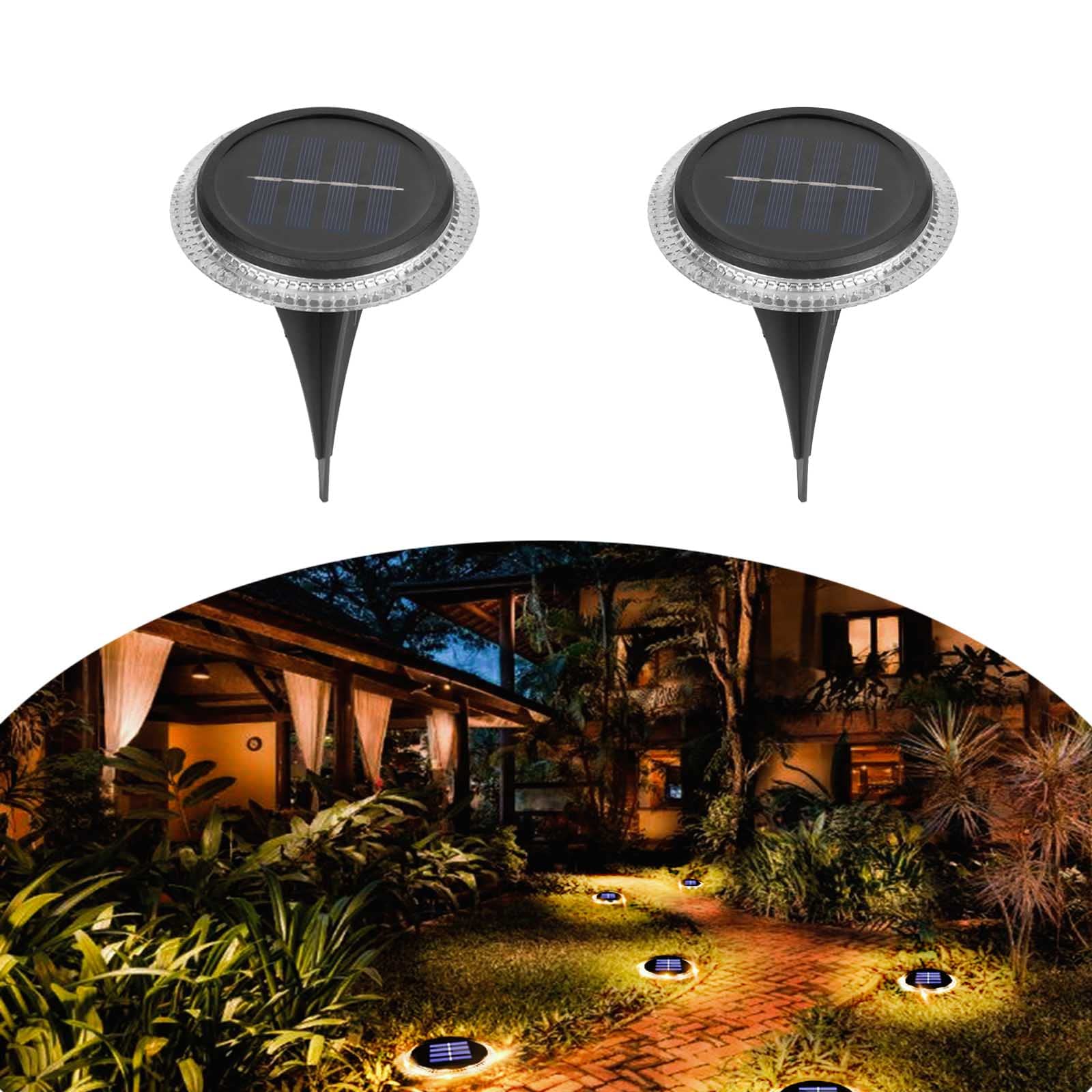 **8 LED Solar Ground Lights Outdoor Waterproof - Warm White Solar Disk Lights (2 Pack) - Perfect for Pool Deck, Pathway, Garden, and Landscape Lighting**