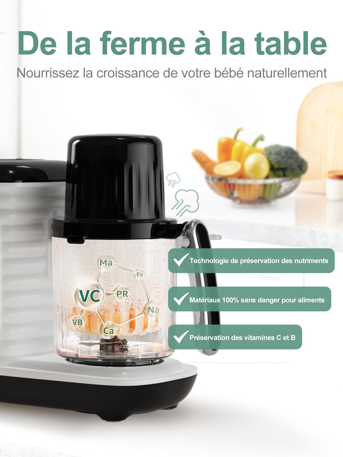 **KOSTTE Multifunctional Baby Food Maker - 6-in-1 Steamer, Blender, Warmer, Defroster, Puree Maker, Baby Cooker - Fast 15-Min Steam Cooking - Perfect for Homemade Baby Food, Toddler Meals & Healthy Purees**