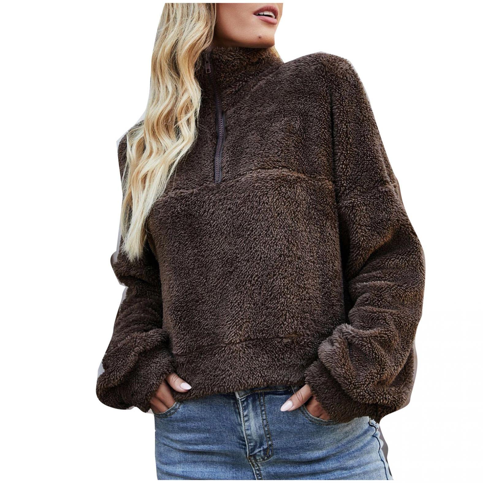 Women's Plus Size Velvet Cropped Pullover Sweatshirt - Soft Plush Long Sleeve Turtleneck Top for Casual Wear | Cozy Winter Outfits & Lounge Wear