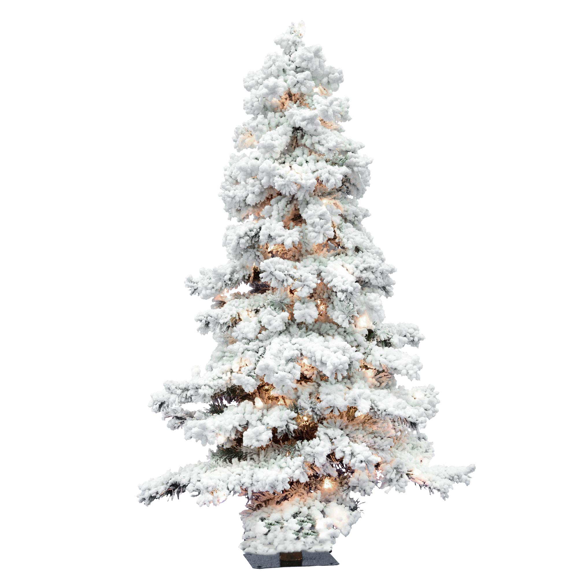 Vickerman 5 Foot Flocked Artificial Christmas Tree with Clear Lights - Snow Covered Spruce Faux Tree for Holiday Decor - Perfect for Living Room, Office & Seasonal Indoor Home Decoration