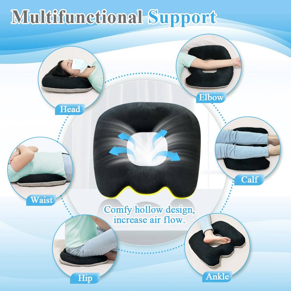 Donut Pillow for Tailbone Pain Relief & Pressure Ulcer Prevention - Postpartum, Hemorrhoid & Post-Surgery Seat Cushion - Comfortable Butt Lifting Doughnut Cushion for Office Chair, Wheelchair & Home Use