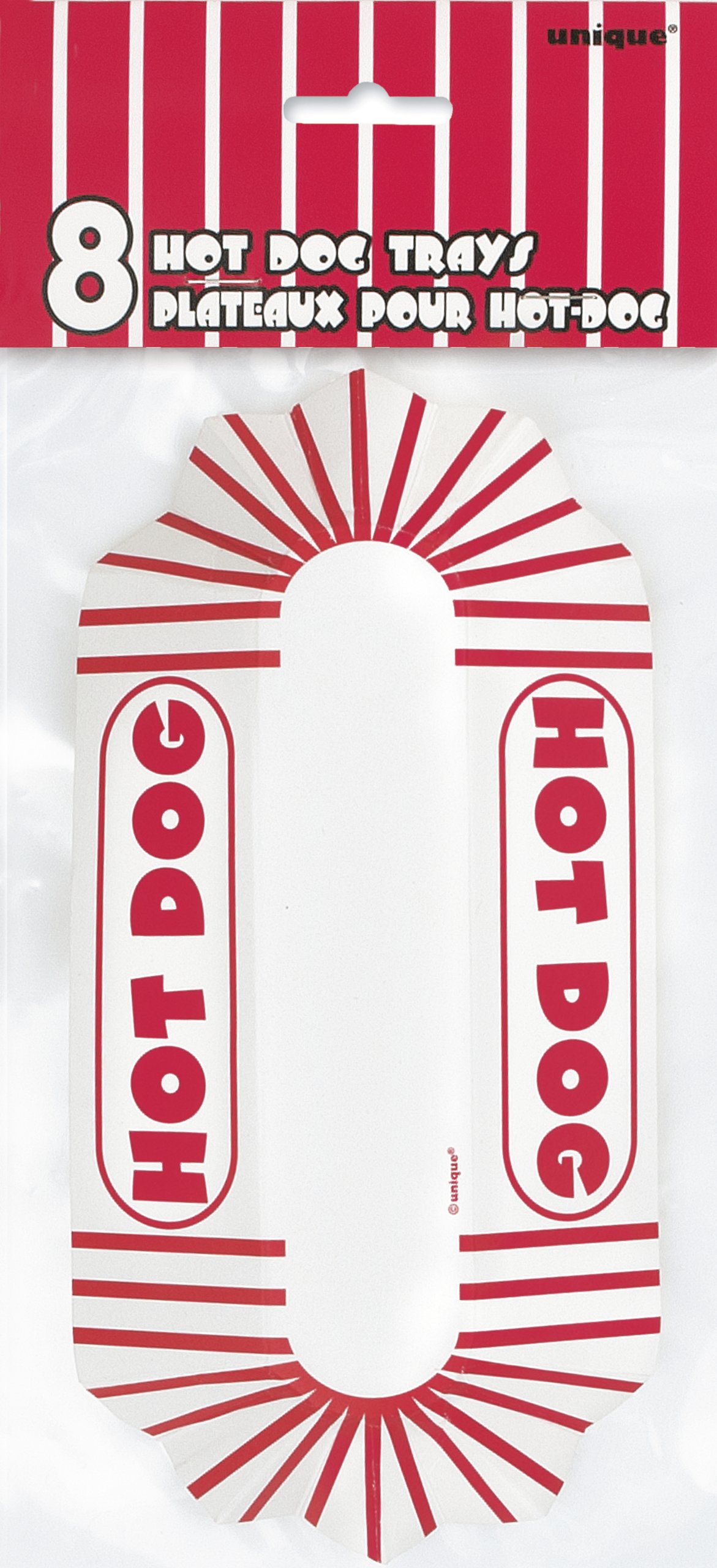 Red & White Striped Paper Hot Dog Trays - 8