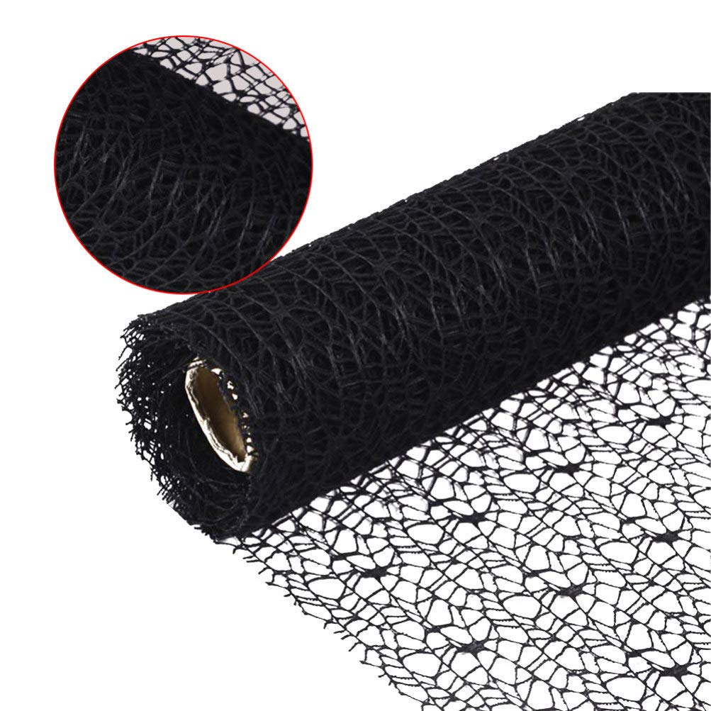 EXCEART Black Mesh Ribbon Roll - Spider Web Deco Ribbon Lace, Jute Mesh Trim for DIY Crafts, Gift Wrapping, Wedding Decor, Halloween Party Backdrop (Home Decoration, Scrapbooking, Table Runner)