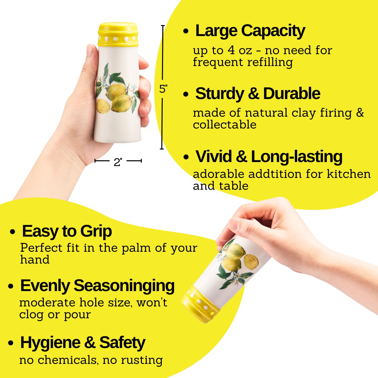 Lemon Salt and Pepper Shakers Set - Farmhouse Kitchen Decor, Cute Lemon-Shaped Seasoning Dispensers for Cooking & Dining - Perfect Lime Collectible Gift for Mother's Day, Housewarming, or Kitchen Upgrade