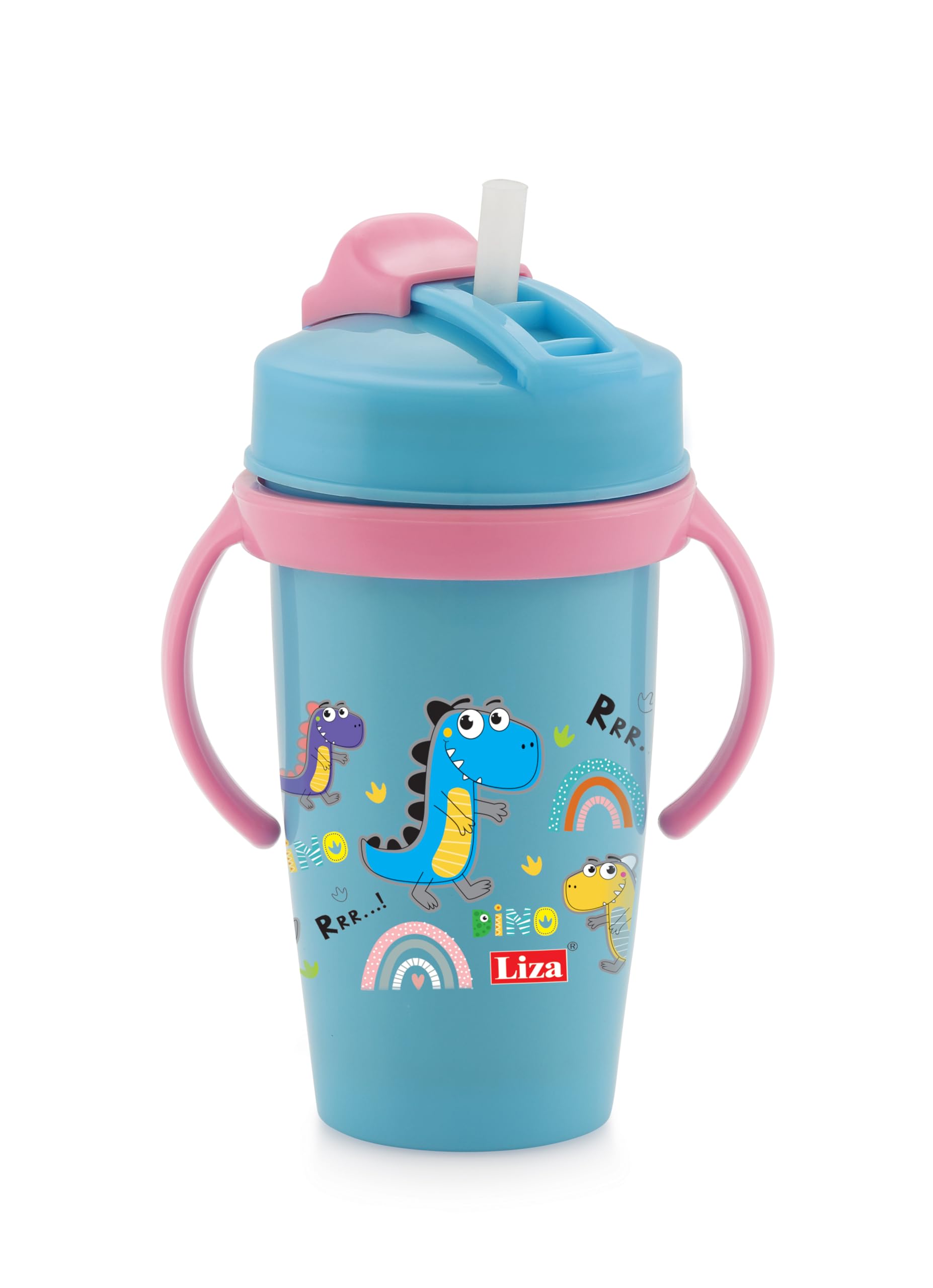 NABHYA Snoozy Stainless Steel Kids Water Bottle with Straw - BPA-Free, Leak-Proof, Cartoon Design Baby Sipper Cup with Dual Handles for School, Travel & Outdoor Activities (Blue)