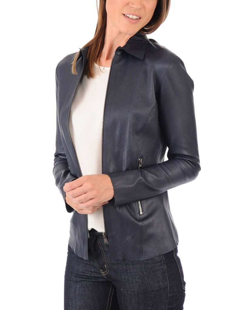 Women's Blue Bomber Biker Jacket - Genuine Lambskin Leather Jacket for Motorcycle Riding & Casual Outfits | Perfect for Everyday Wear & Night Out