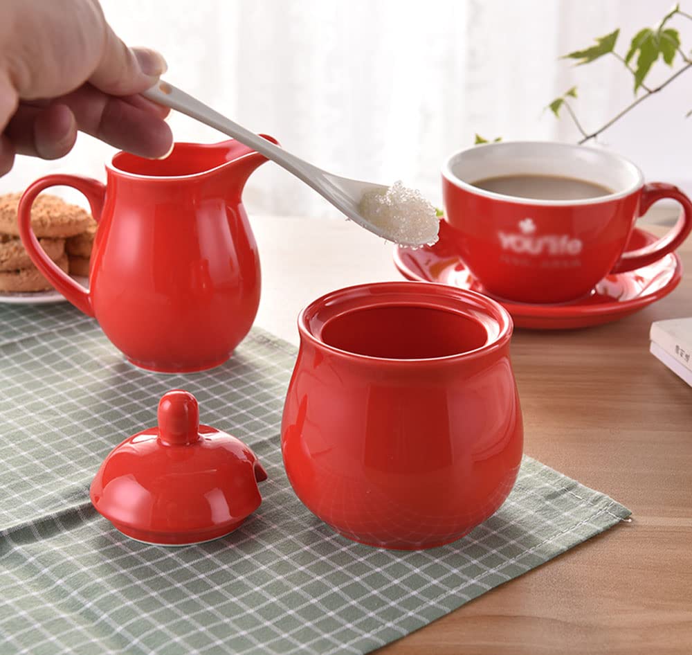 Vibrant Ceramic Milk Jug & Sugar Bowl Set - Elegant Coffee & Tea Serving Pitcher with Creamer - Perfect for Breakfast, Afternoon Tea, and Entertaining Guests
