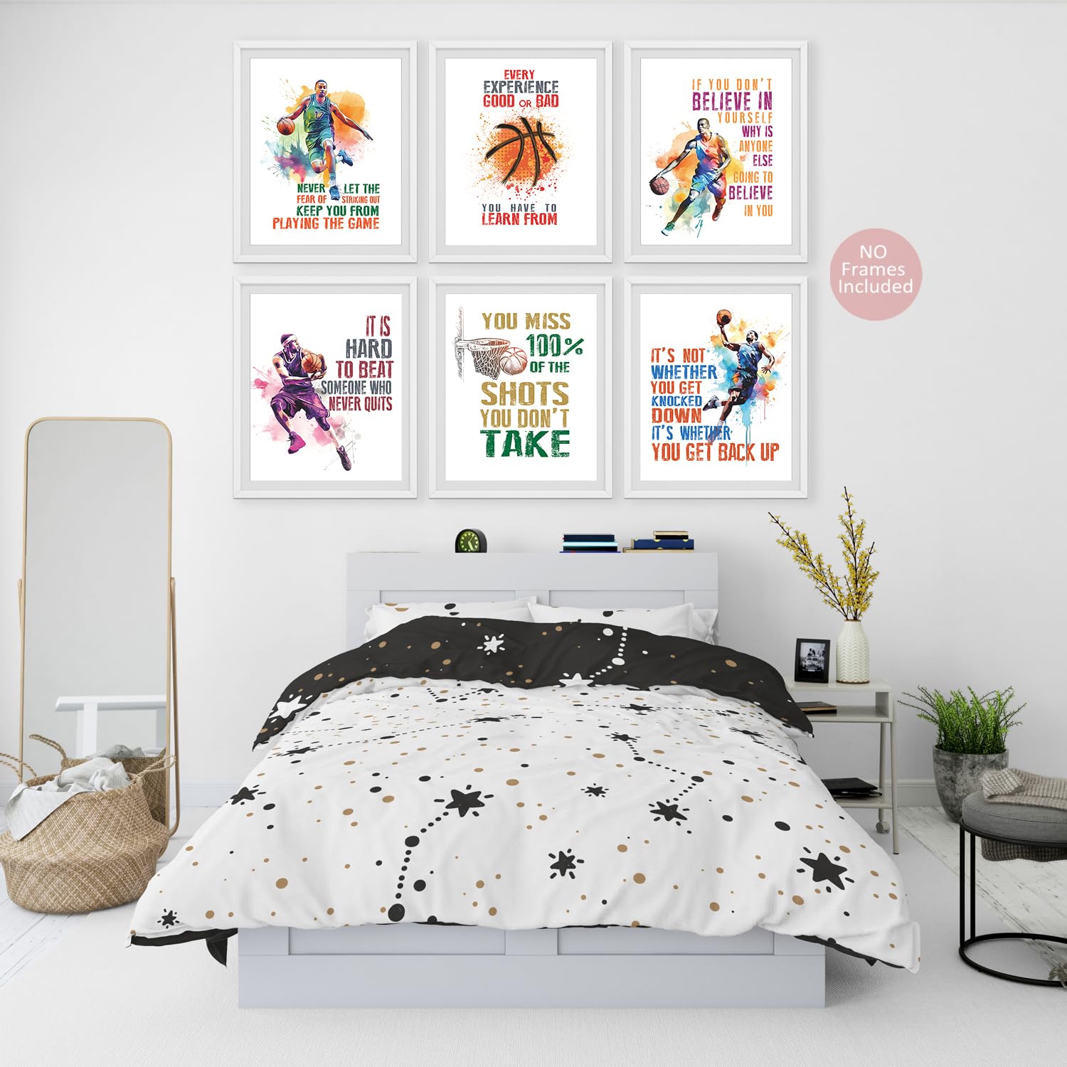 Inspirational Basketball Posters for Bedroom - Motivational Sports Wall Art with Positive Quotes - Set of 6 (8x10 Inch) - Perfect for Boys & Men's Room Decor, Game Room, Office, or Gym