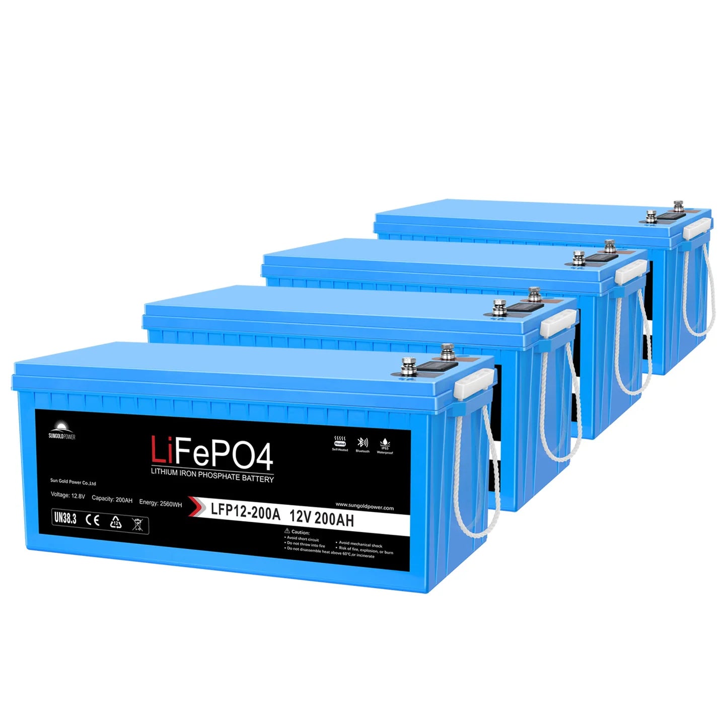 SunGoldPower 12V 200AH LiFePO4 Deep Cycle Lithium Battery with Bluetooth, Self-Heating & IP65 - Perfect for RVs, Solar Systems, Marine & Off-Grid Power Storage