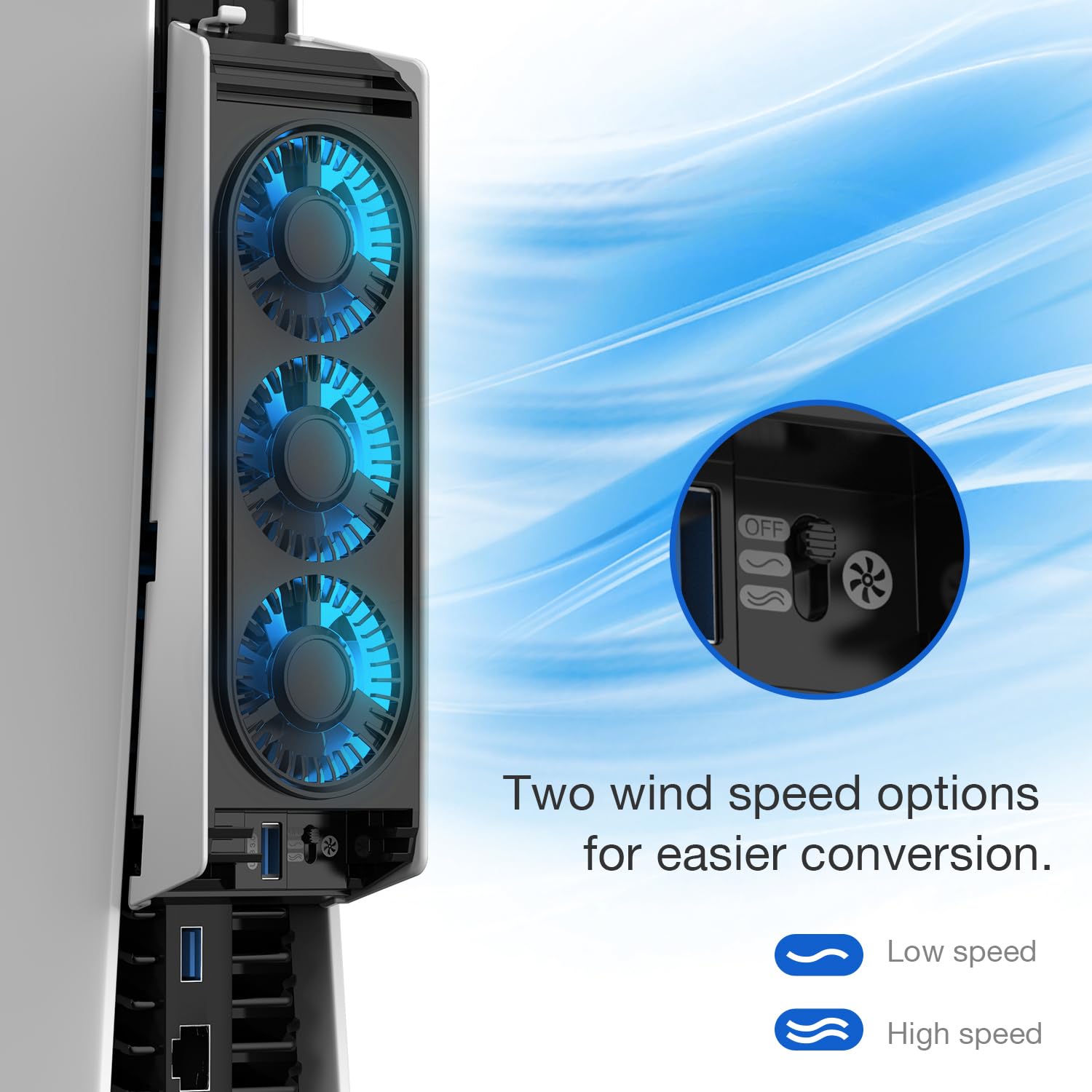MEQI Upgraded PS5 Cooling Fan with LED Lights & USB 3.0 Hubs - Quiet Cooling Station for Playstation 5 Disc/Digital Edition - Prevent Overheating for Long Gaming Sessions
